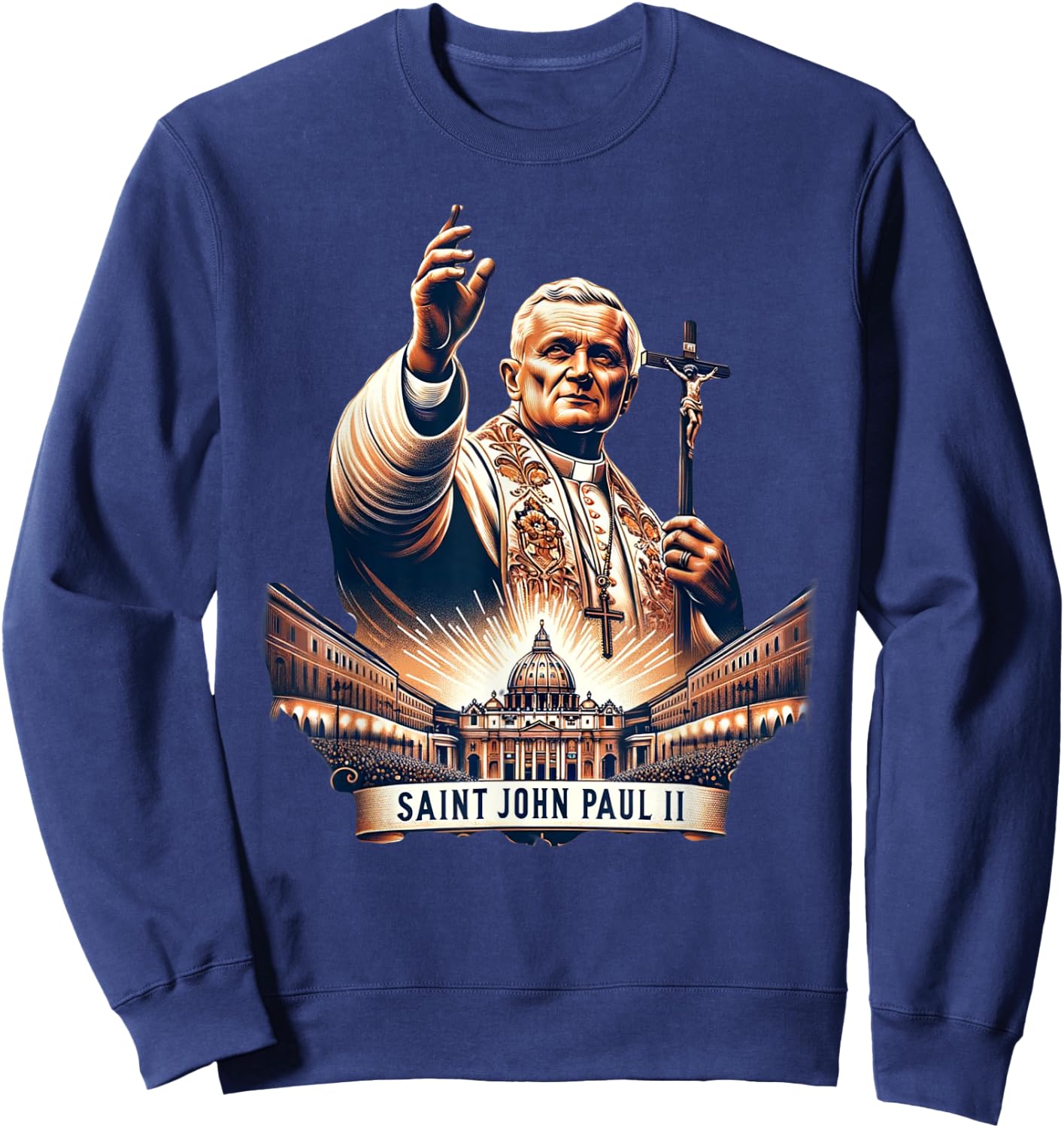 Saint John Paul II Catholic Sweatshirt - Sweatshirt | Navy