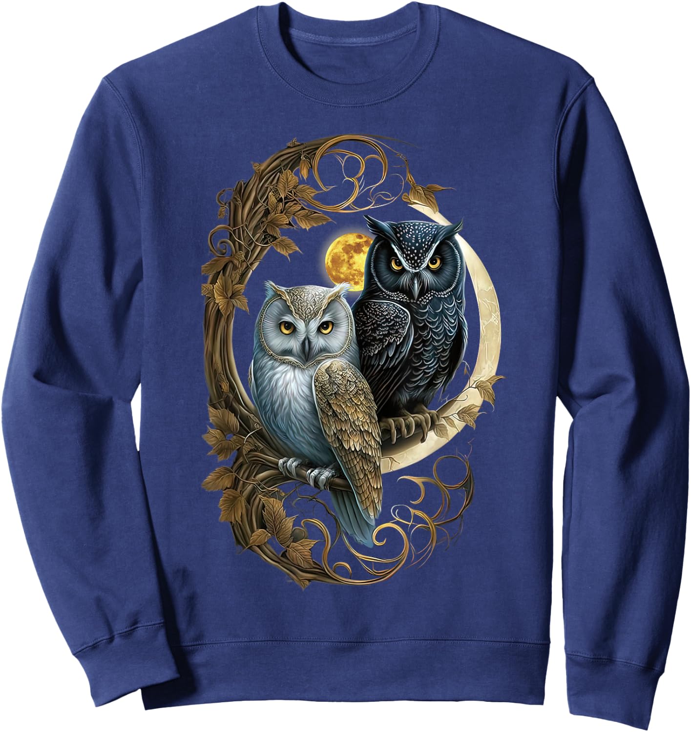 Moon Owl Birds Owl Gifts Graphic Women Boys Girls Sweatshirt - Sweatshirt | Navy