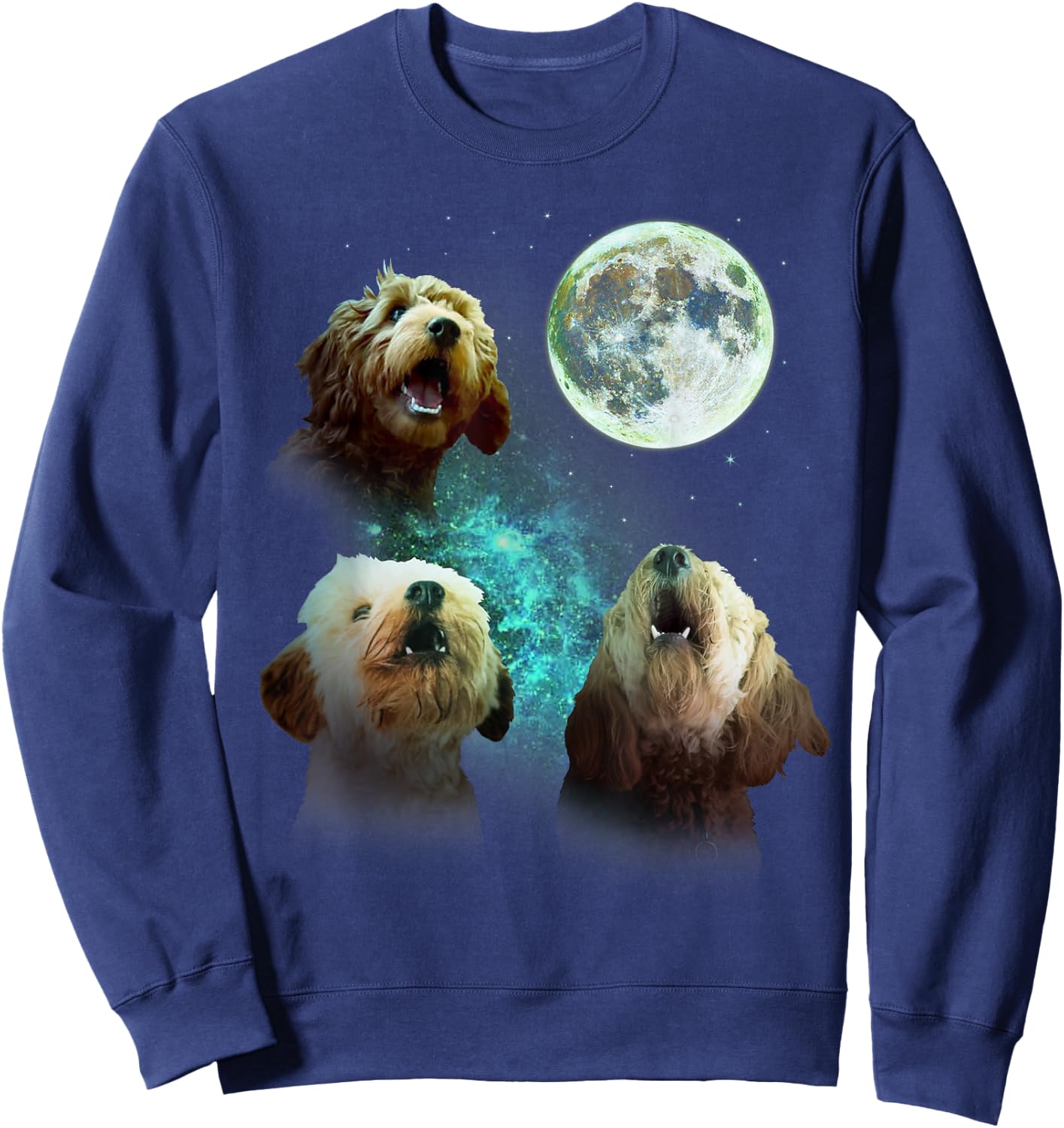 Three Goldendoodles Howl At Moon 3 Wolfs Wolves Funny Parody Sweatshirt - Sweatshirt | Navy