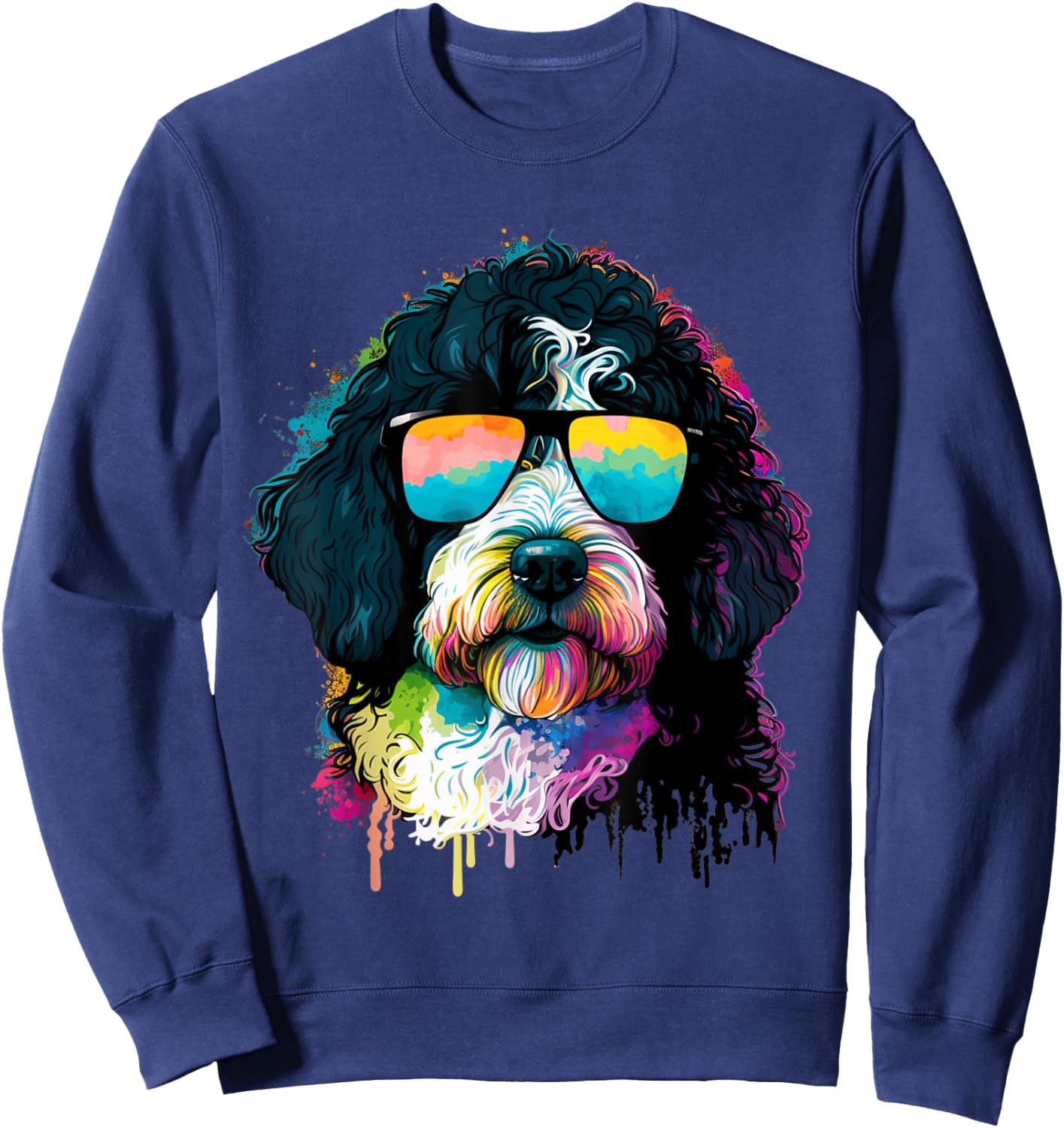 Cute Bernedoodle With Sunglasses Colorful Graphic Dog Lover Sweatshirt - Sweatshirt | Navy