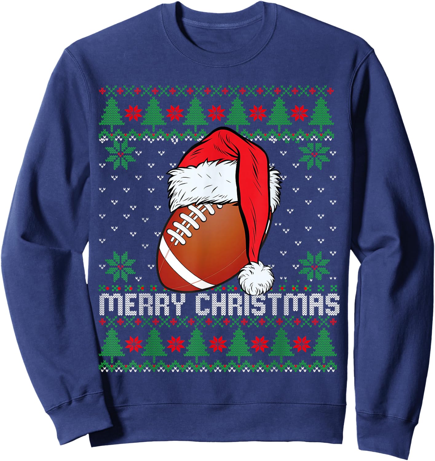 This is My Christmas Pjamama Football With Santa Hat Xmas Sweatshirt - Sweatshirt | Navy