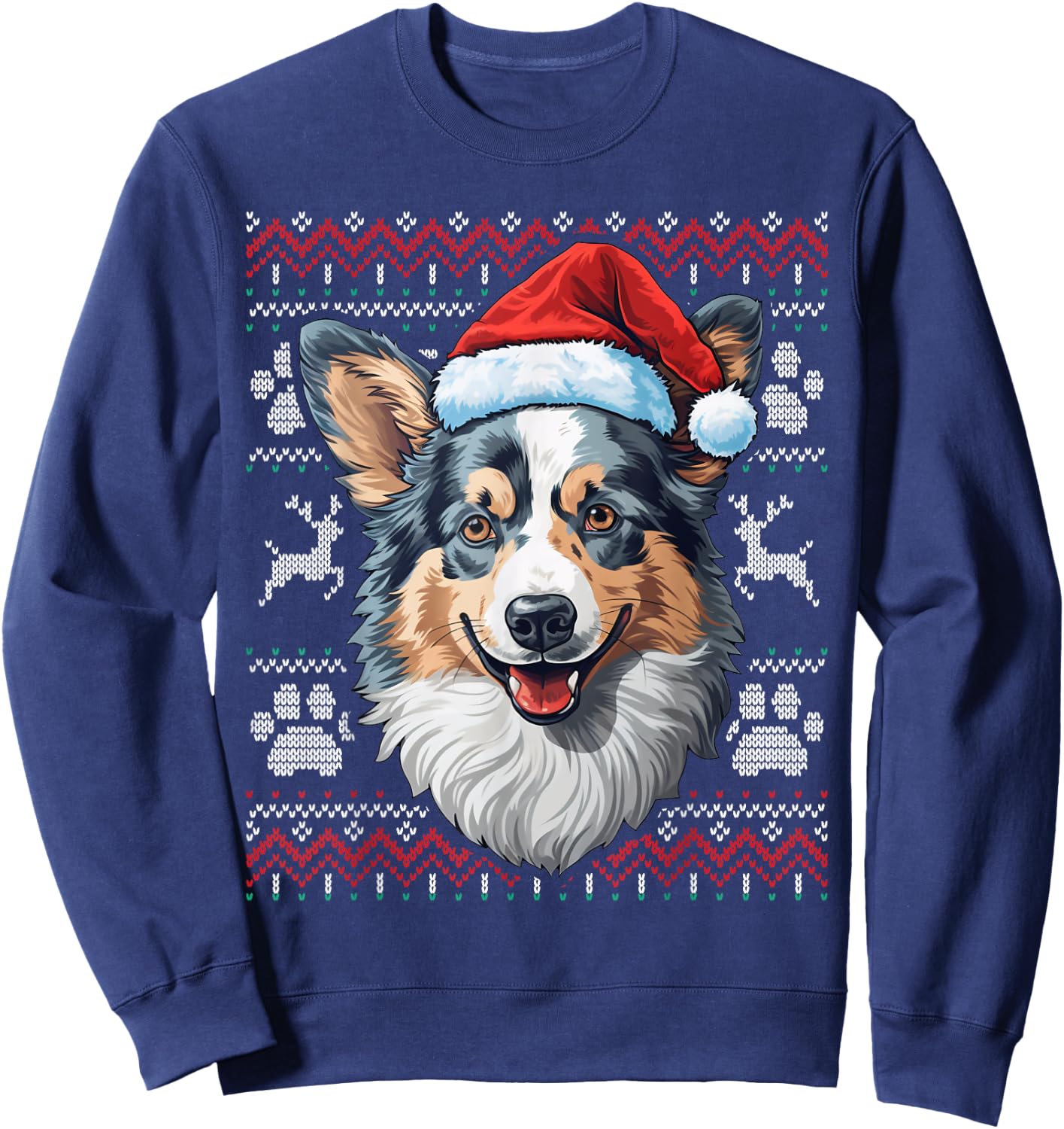 Blue Merle Corgi Santa Hat Christmas Funny Dog Mom Dad Sweatshirt - Sweatshirt | Navy