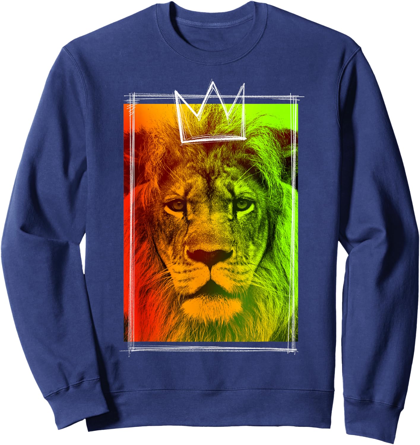 Trendy King Lion Neon Crown Poster Sweatshirt - Sweatshirt | Navy