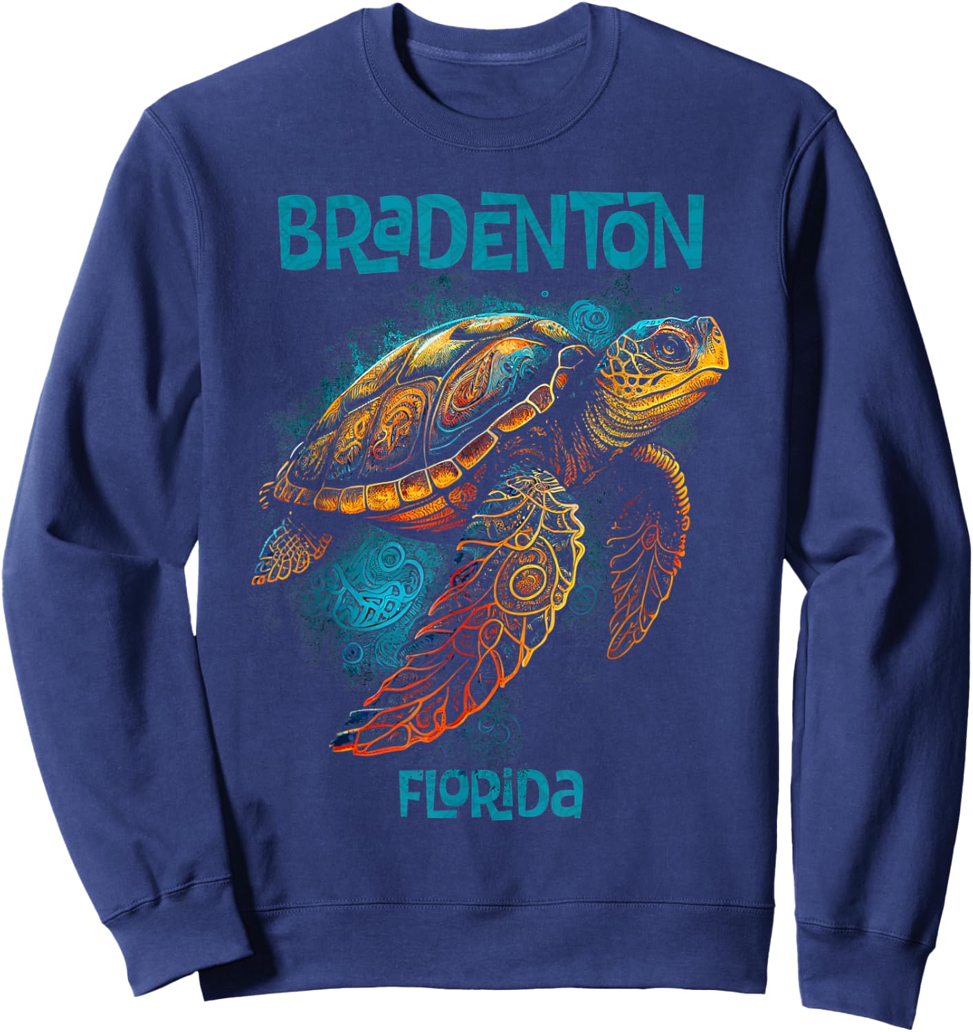 Bradenton Beach Florida FL Retro Vintage Sea Turtle Sweatshirt - Sweatshirt | Navy