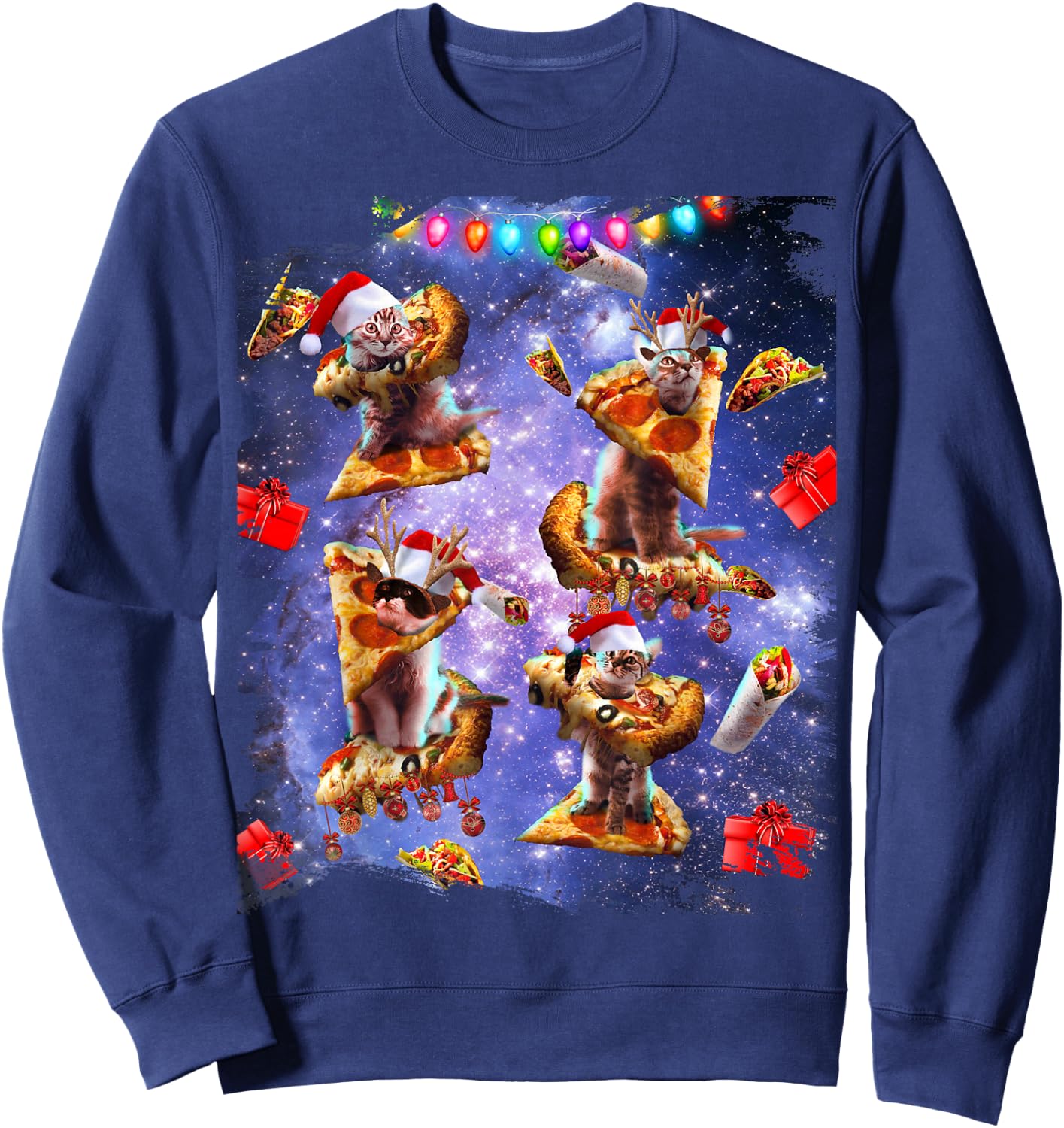 Space Pizza Cat, Christmas Cats, Funny Sweatshirt - Sweatshirt | Navy