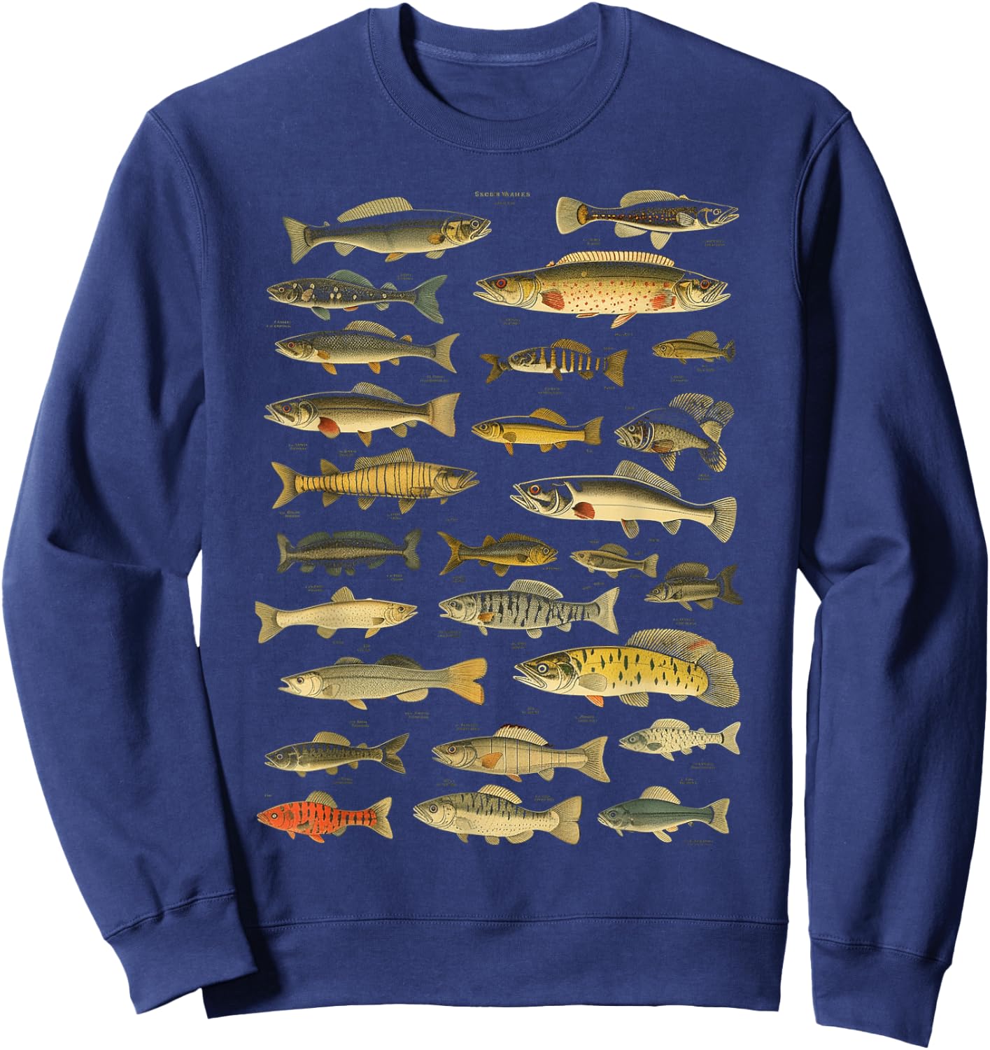 Types Of Freshwater Fish Species Fishing Graphic Sweatshirt - Sweatshirt | Navy