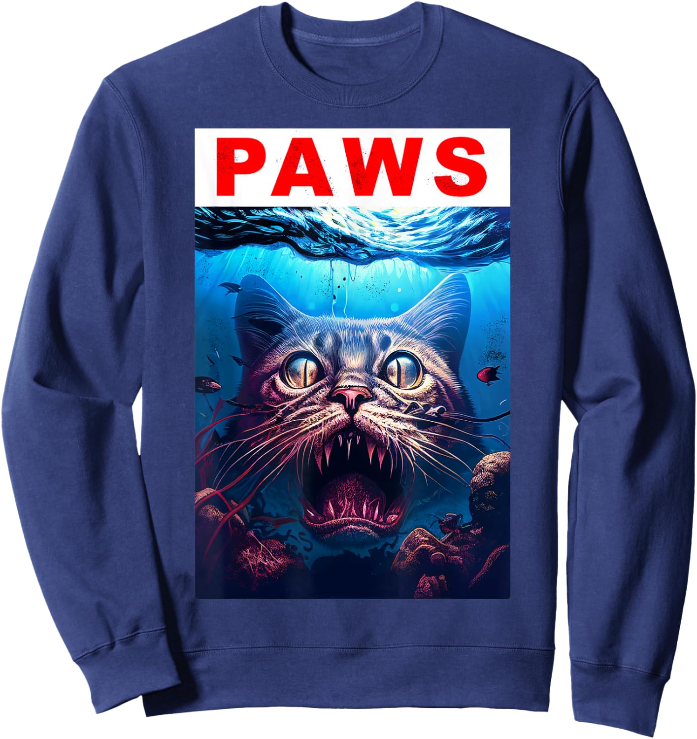 Paws Funny Cat Kitten Shark Tomcat Kitty Parody Cat Lover Men Women Girls Kids Sweatshirt - Sweatshirt | Navy
