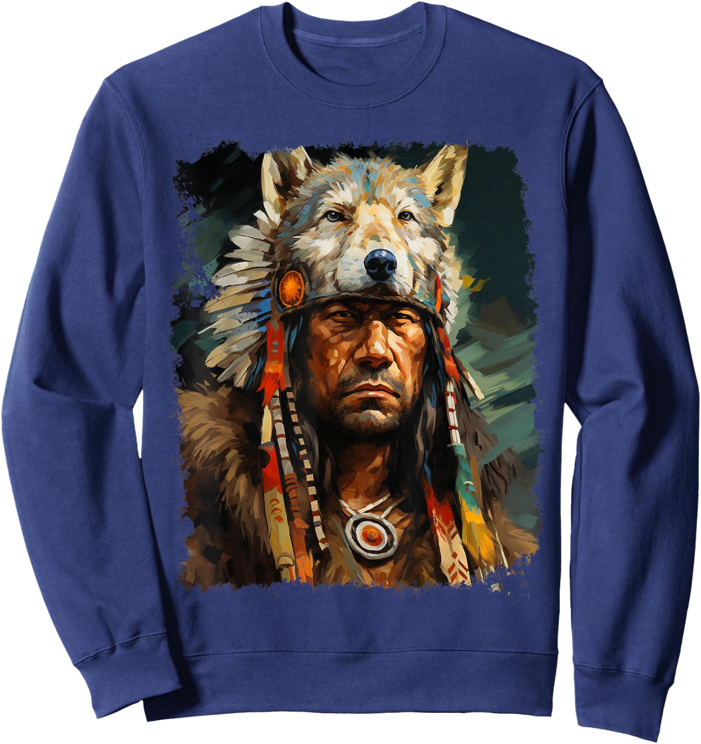Wolf Native American Sweatshirt - Sweatshirt | Navy
