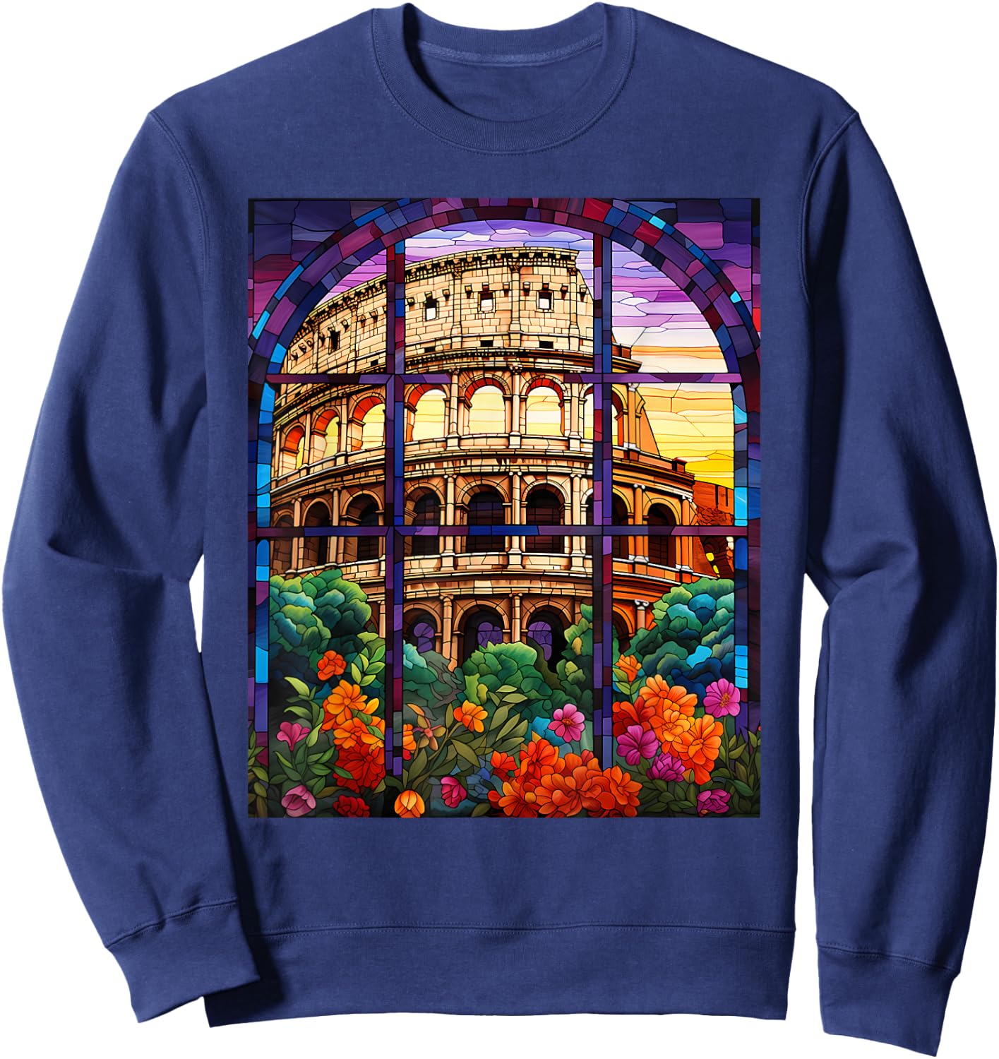 Stained Glass Style Roman Colosseum Sweatshirt - Sweatshirt | Navy