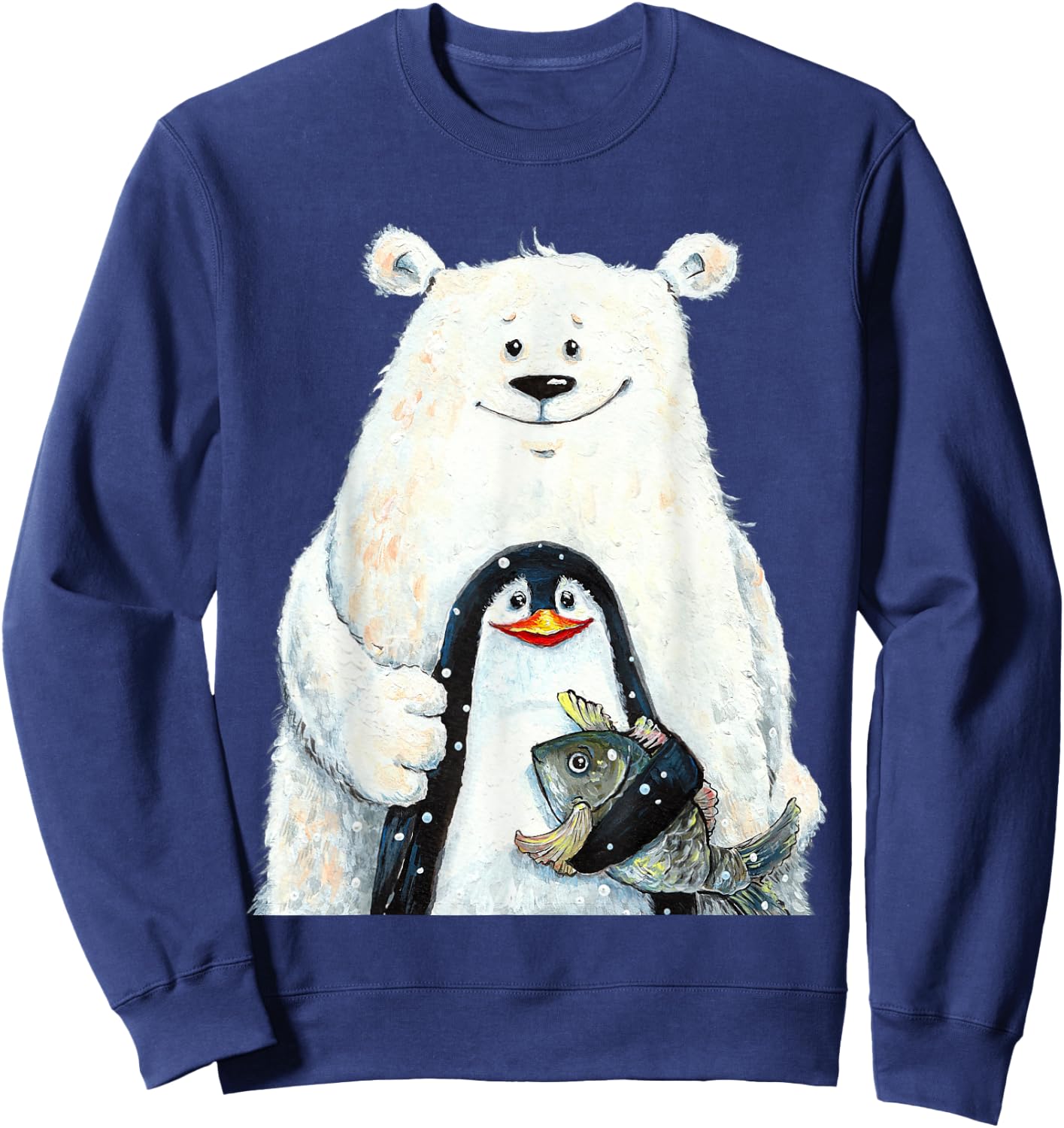 cute Polar bear and penguin bird fish lovers animal friends Sweatshirt - Sweatshirt | Navy