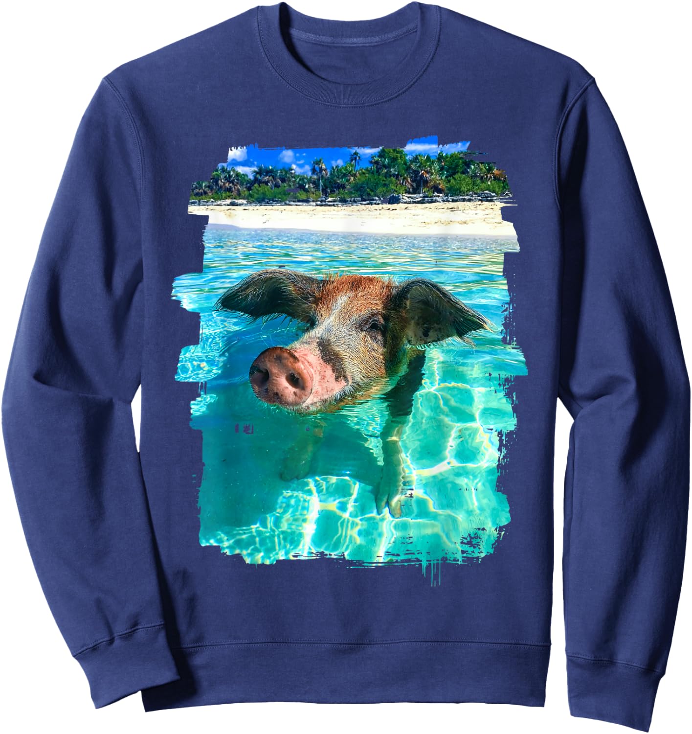 The Bahamas Swimming Pig Caribbean Beach Trips Summer Vibes Sweatshirt - Sweatshirt | Navy