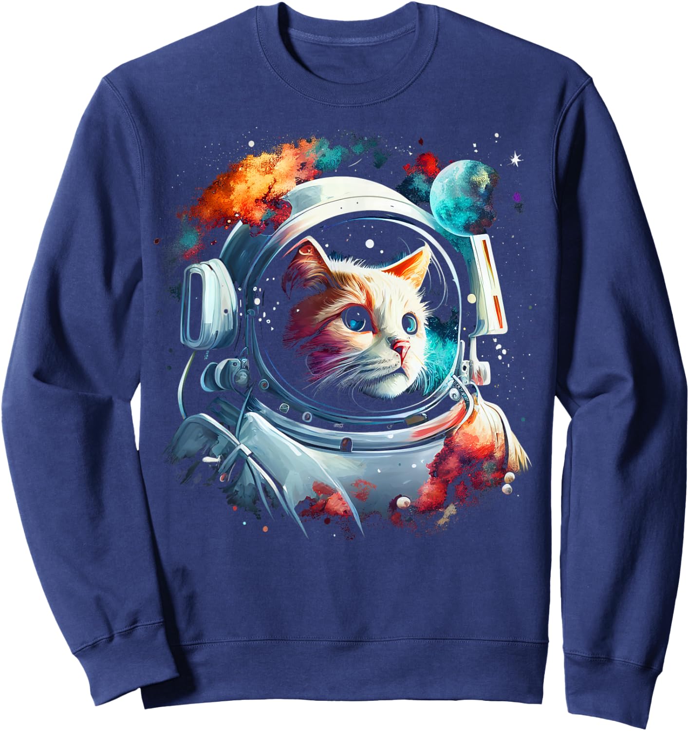 Astronaut Cat or Funny Space Cat on Galaxy Cat Lover Women Kids Sweatshirt - Sweatshirt | Navy