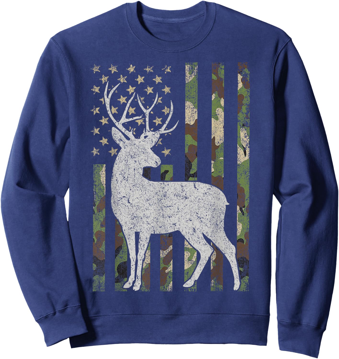 Whitetail Buck Deer Hunting Camouflage USA Flag 4th of July Sweatshirt - Sweatshirt | Navy