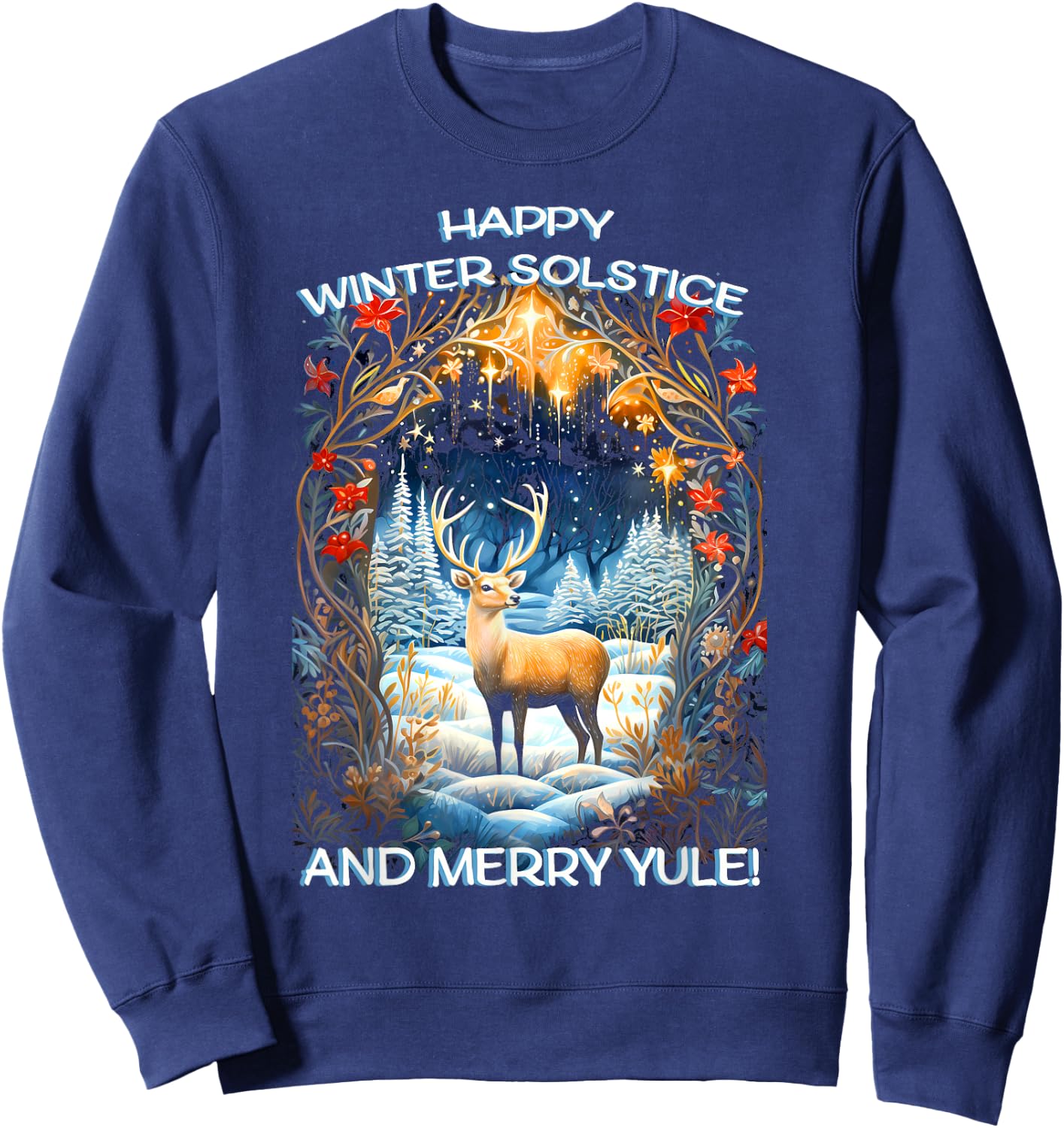 Merry Solstice Happy Yule Christmas Bird Nordic Xmas Graphic Sweatshirt - Sweatshirt | Navy