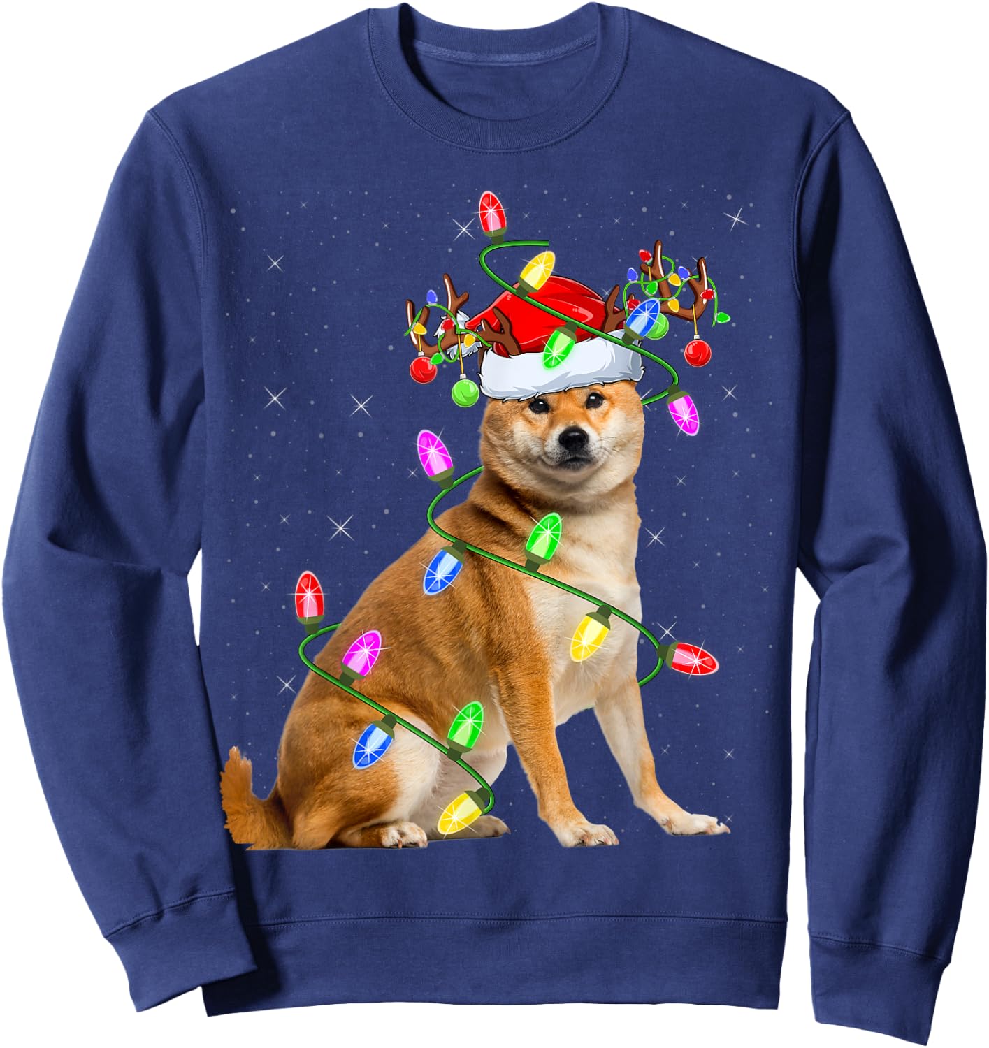 Shiba Inu Dog Lover Xmas Lighting Santa Shiba Inu Christmas Sweatshirt - Sweatshirt | Navy