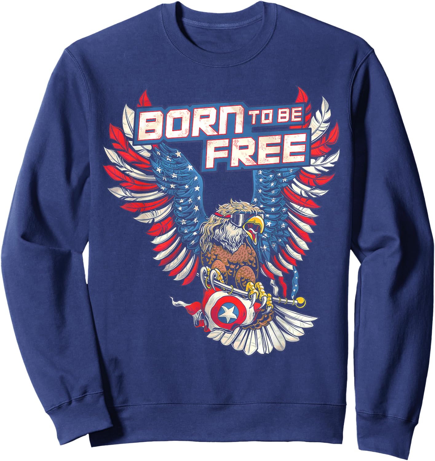 Born To Be Free Eagle America Flag Sweatshirt - Sweatshirt | Navy