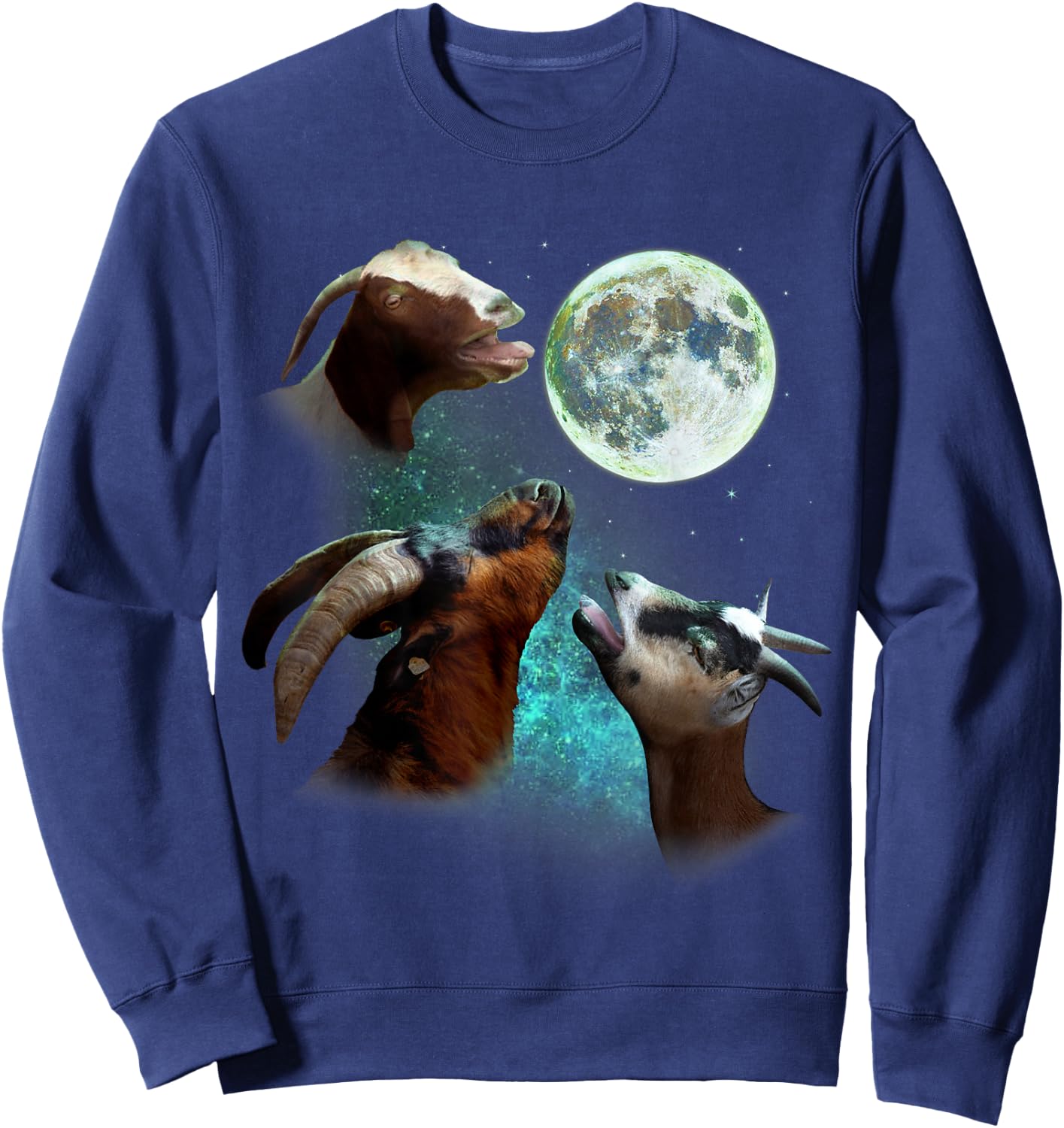 Three Goats Howl At Moon 3 Wolfs Wolves Funny Parody Sweatshirt - Sweatshirt | Navy