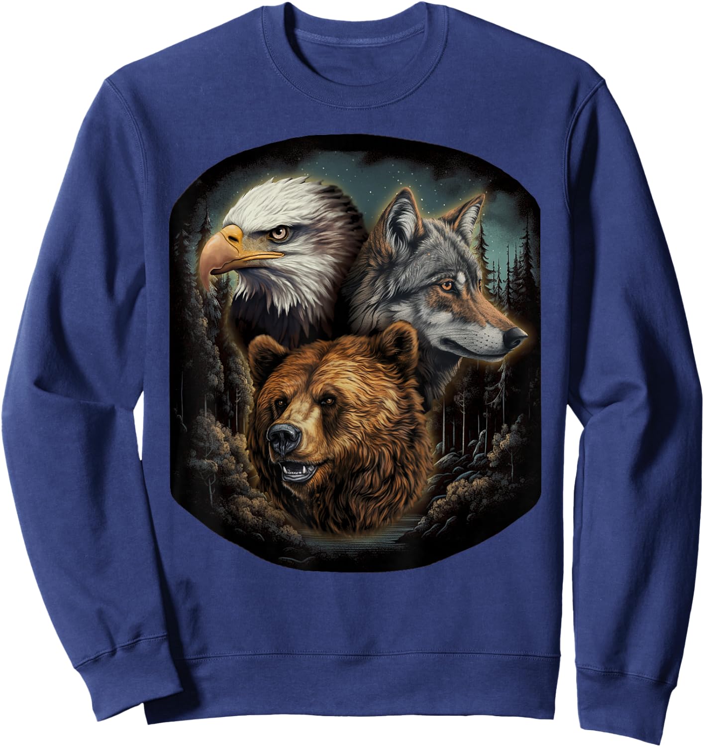 Usa Animals Bald Eagle,Grizzly Bear, Wolf Wilderness Sweatshirt - Sweatshirt | Navy