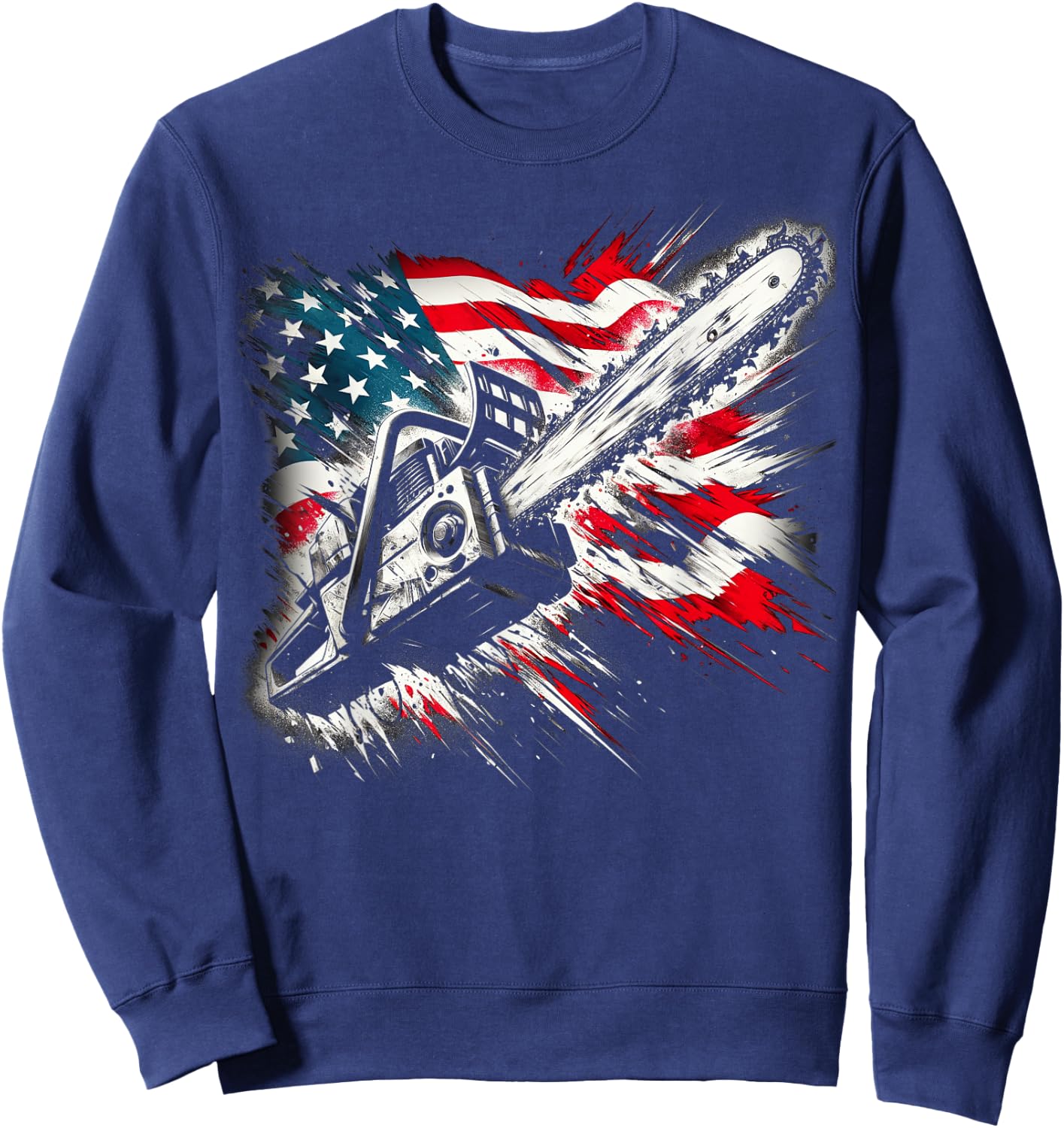 Vintage US Flag Chainsaw | Cute Woodworker Funny Logger Sweatshirt - Sweatshirt | Navy