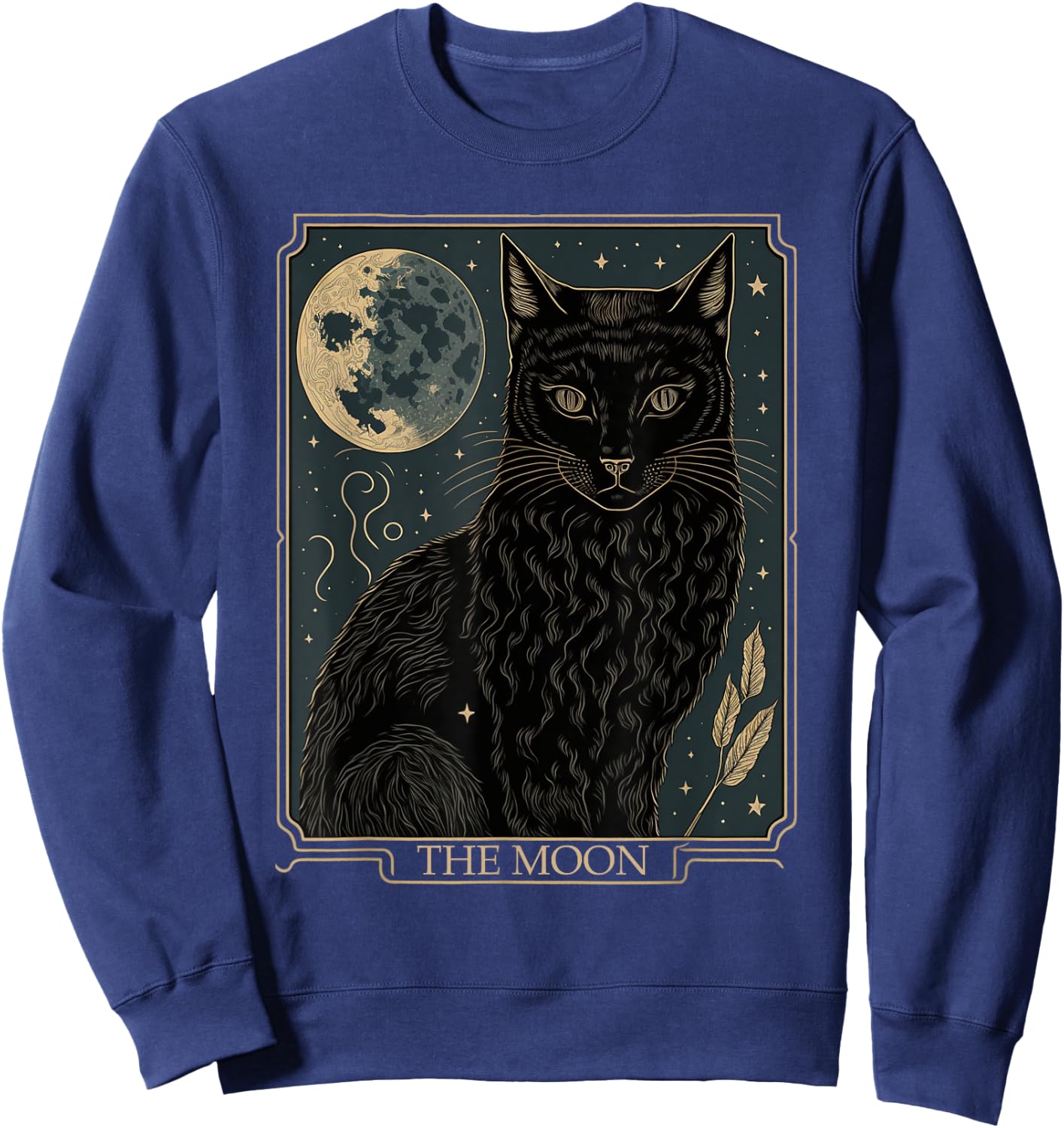 Tarot Card Crescent Moon And Cat Graphic Sweatshirt - Sweatshirt | Navy