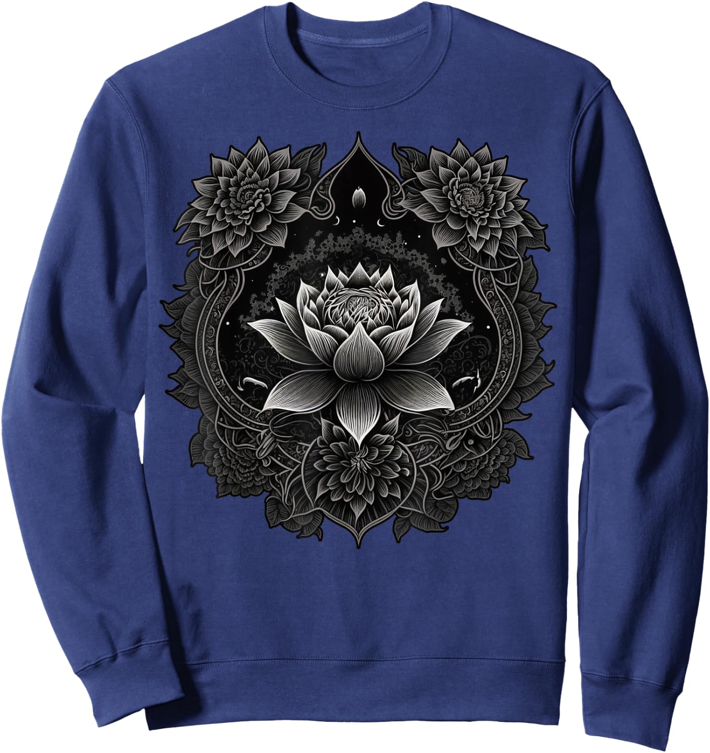 Spiritual Zen Lotus Flower on Mandala Lotus Flower Sweatshirt - Sweatshirt | Navy