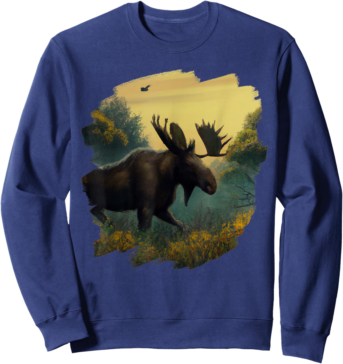 Moose Retro Vintage Animal Moose Nature Wildlife Art Sweatshirt - Sweatshirt | Navy