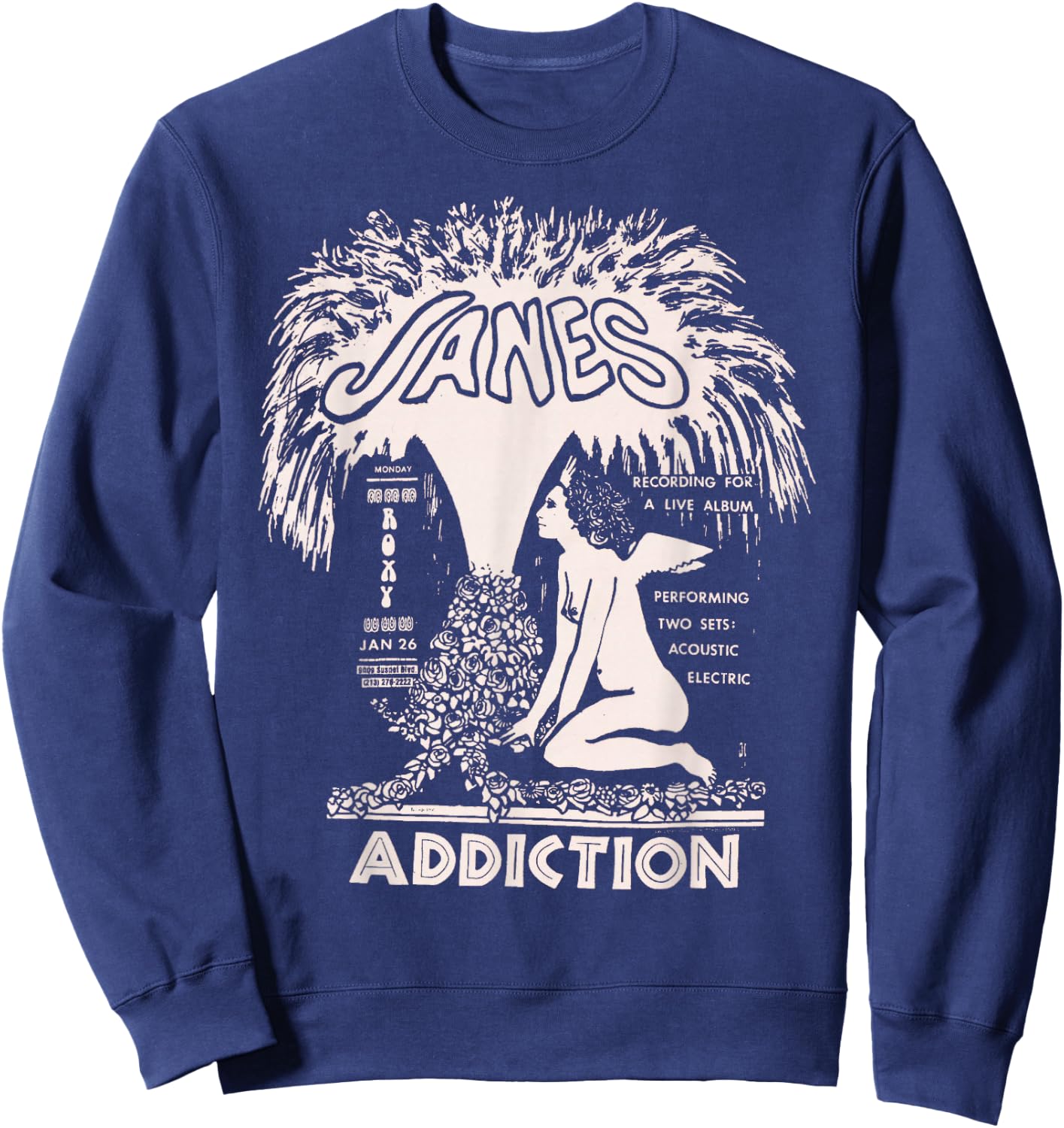 Jane's Addiction Official Adults - Black - Small - Short Sleeve - - Classic Fit - Solid Colors: 100% Cotton Sweatshirt - Sweatshirt | Navy