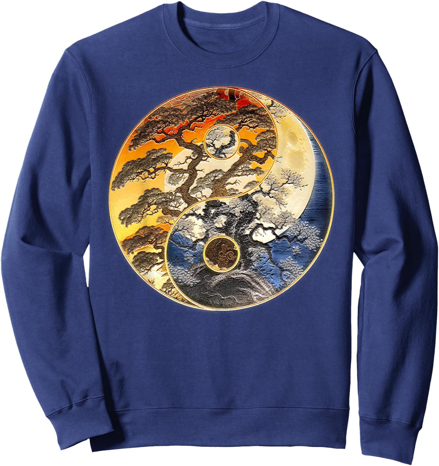 Yin Yang Tree of Life Moon Sun Duality Sweatshirt - Sweatshirt | Navy