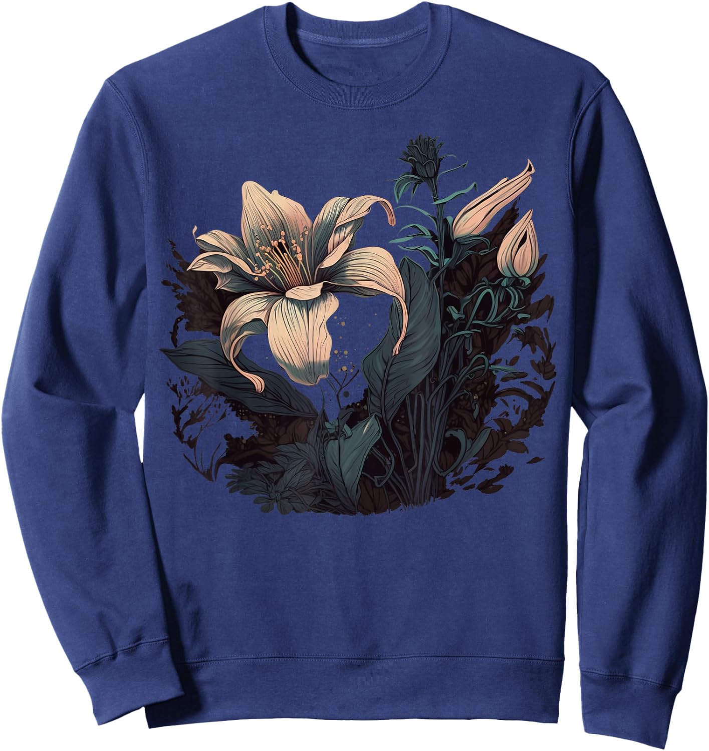 Vintage Lily Flower on Lily Sweatshirt - Sweatshirt | Navy