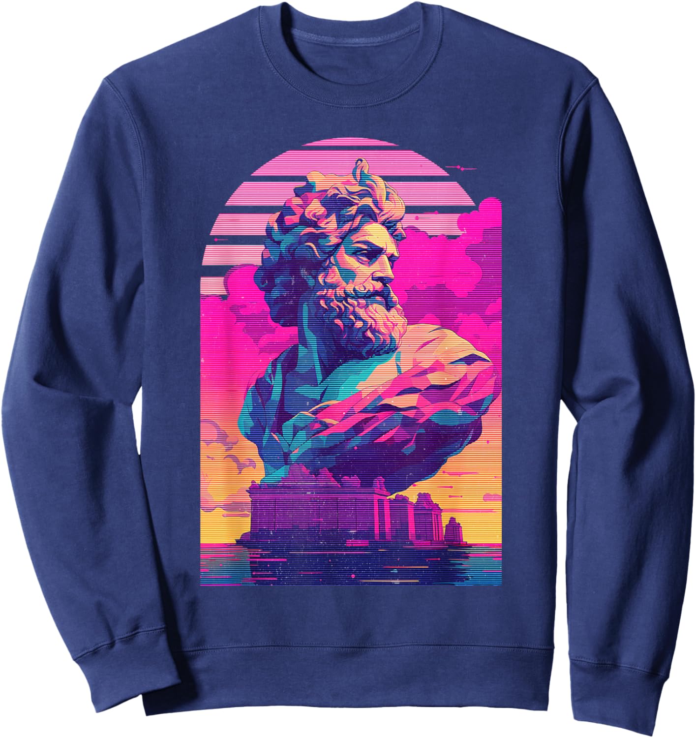 Zeus Jupiter Vaporwave Aesthetic Greek God Retrowave Graphic Sweatshirt - Sweatshirt | Navy