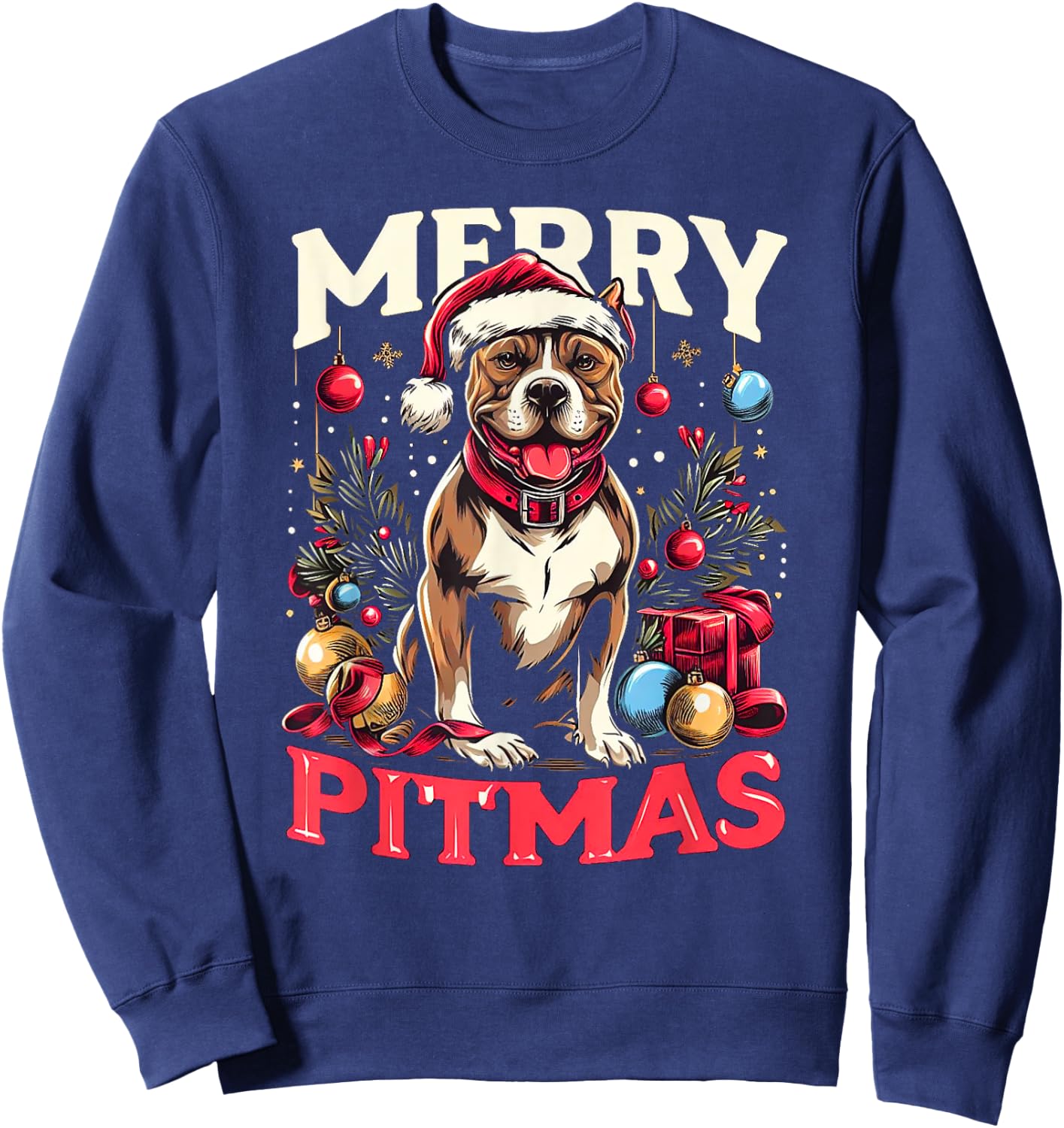 Merry Pitmas Pitbull Funny Christmas Sweater Sweatshirt - Sweatshirt | Navy