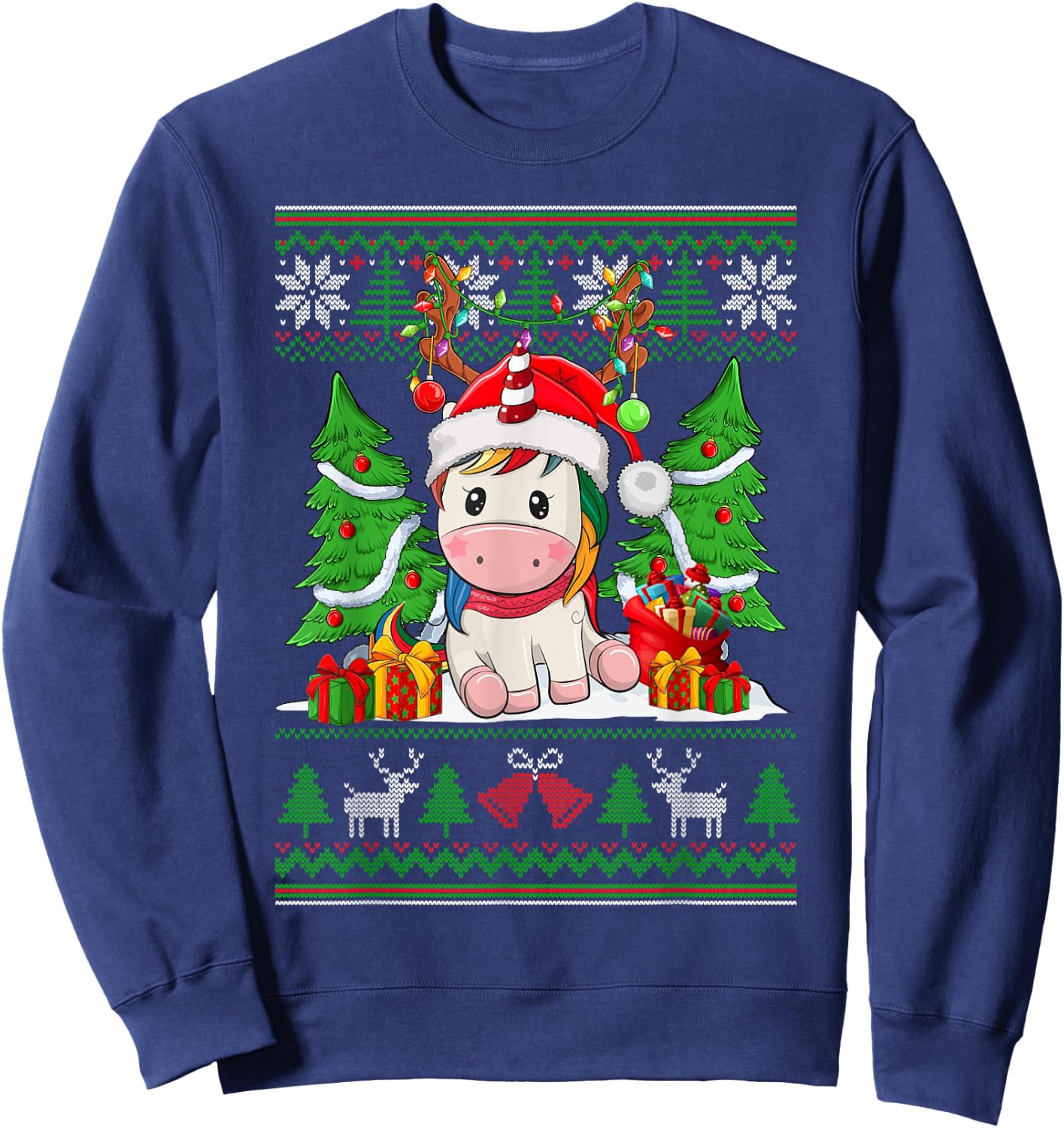 Christmas Girls Xmas Unicorn Deer Ugly Christmas Sweater Sweatshirt - Sweatshirt | Navy