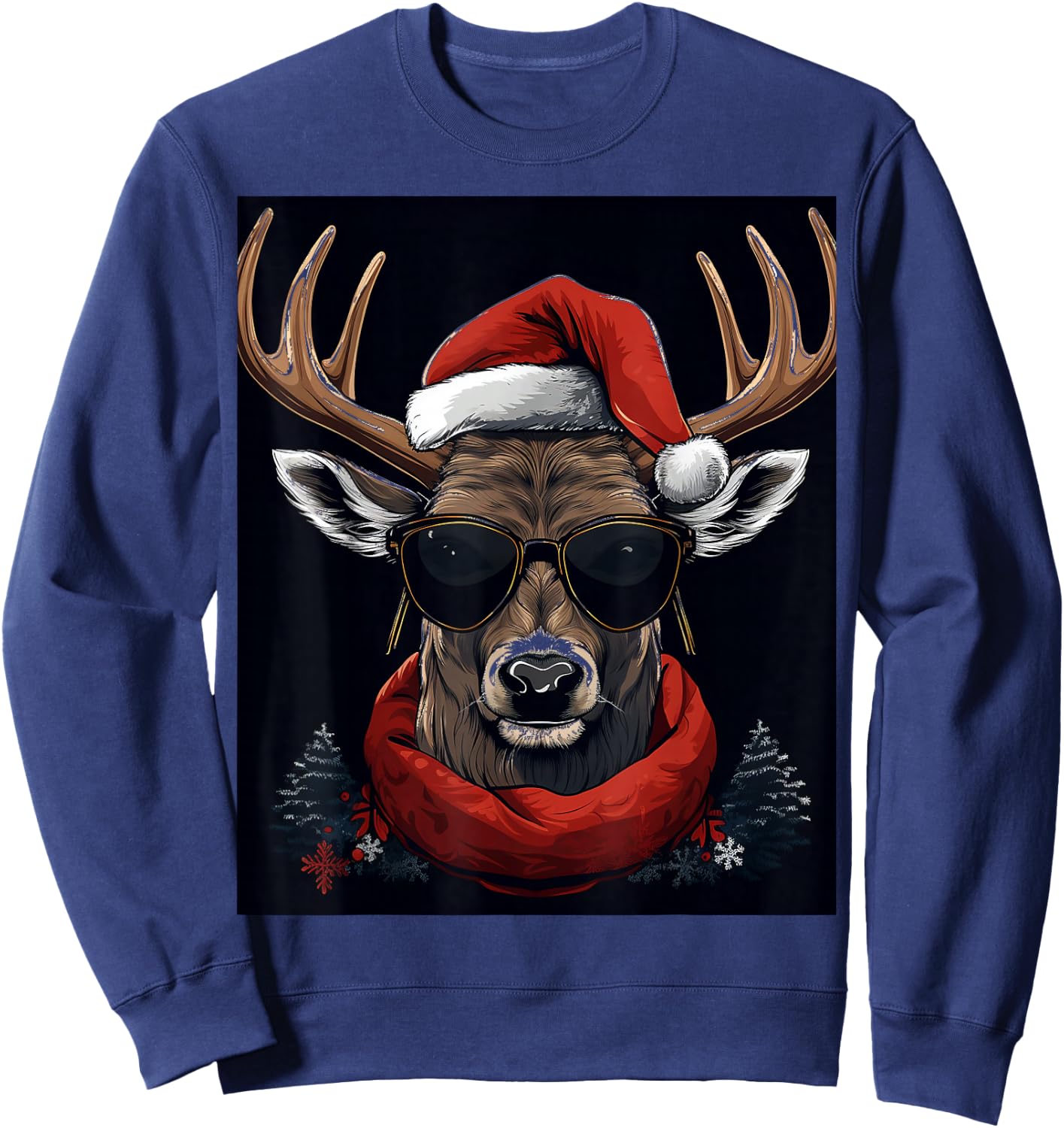 Deer Christmas Hat Shirt - X-mas Deer Sweatshirt - Sweatshirt | Navy