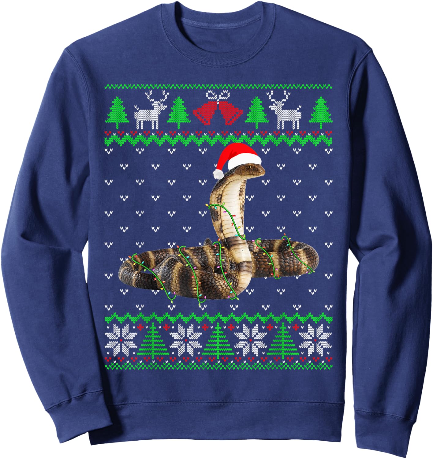 Funny Cobra Lights Ugly Sweater Christmas Tree Animals Sweatshirt - Sweatshirt | Navy