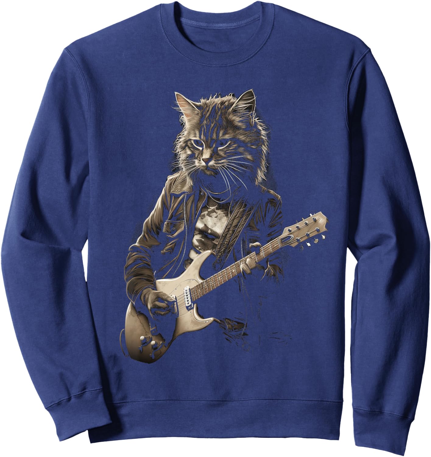 Cat Playing Bass Guitar Guitarist Rocker cool Sweatshirt - Sweatshirt | Navy