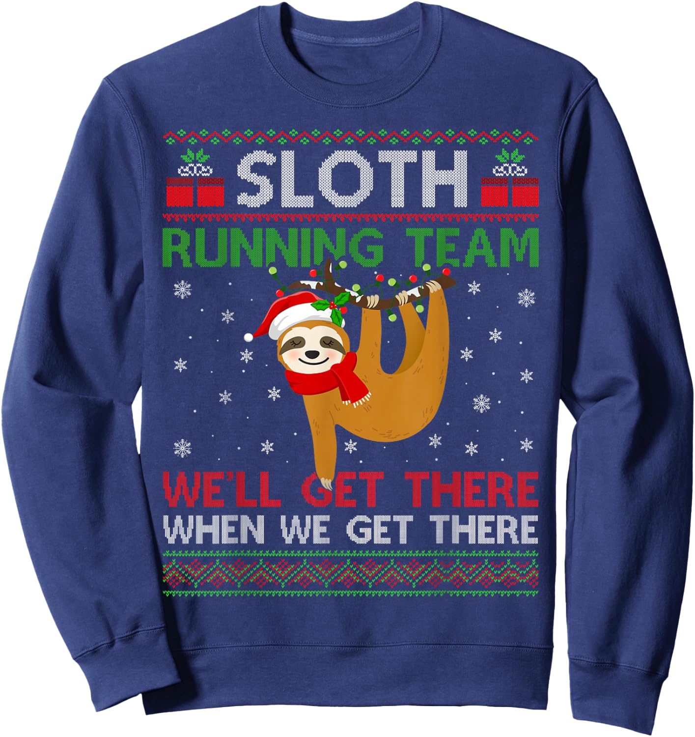 Funny Sloth Running Team Xmas Lights Ugly Sloth Christmas Sweatshirt - Sweatshirt | Navy