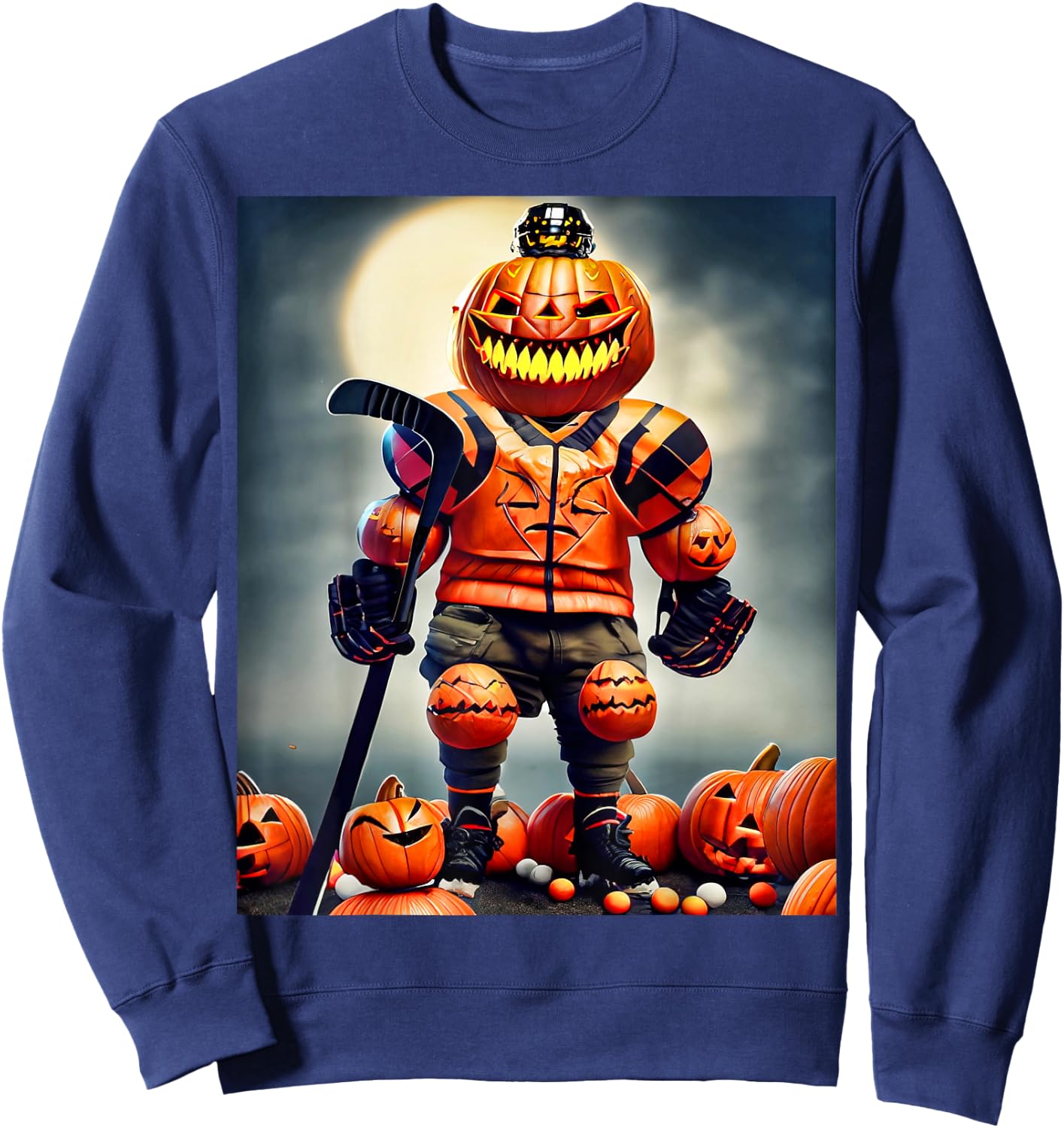 Halloween Hockey Season Pumpkin Player Sweatshirt - Sweatshirt | Navy