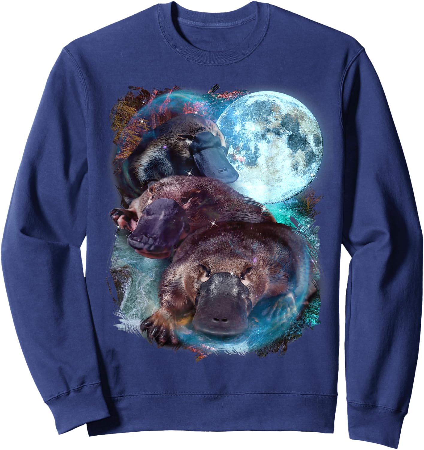 3 Moon Platypus Duckbill Mammal Graphic Animal Lover Novelty Sweatshirt - Sweatshirt | Navy