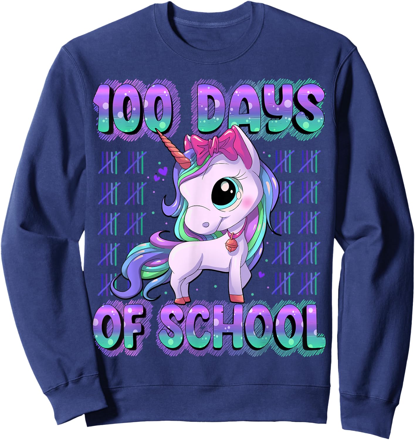 100 Magical Day of School Unicorn Shirts 100 Days Smarter Kids School Shirt Black Short Sleeve Small Sweatshirt - Sweatshirt | Navy
