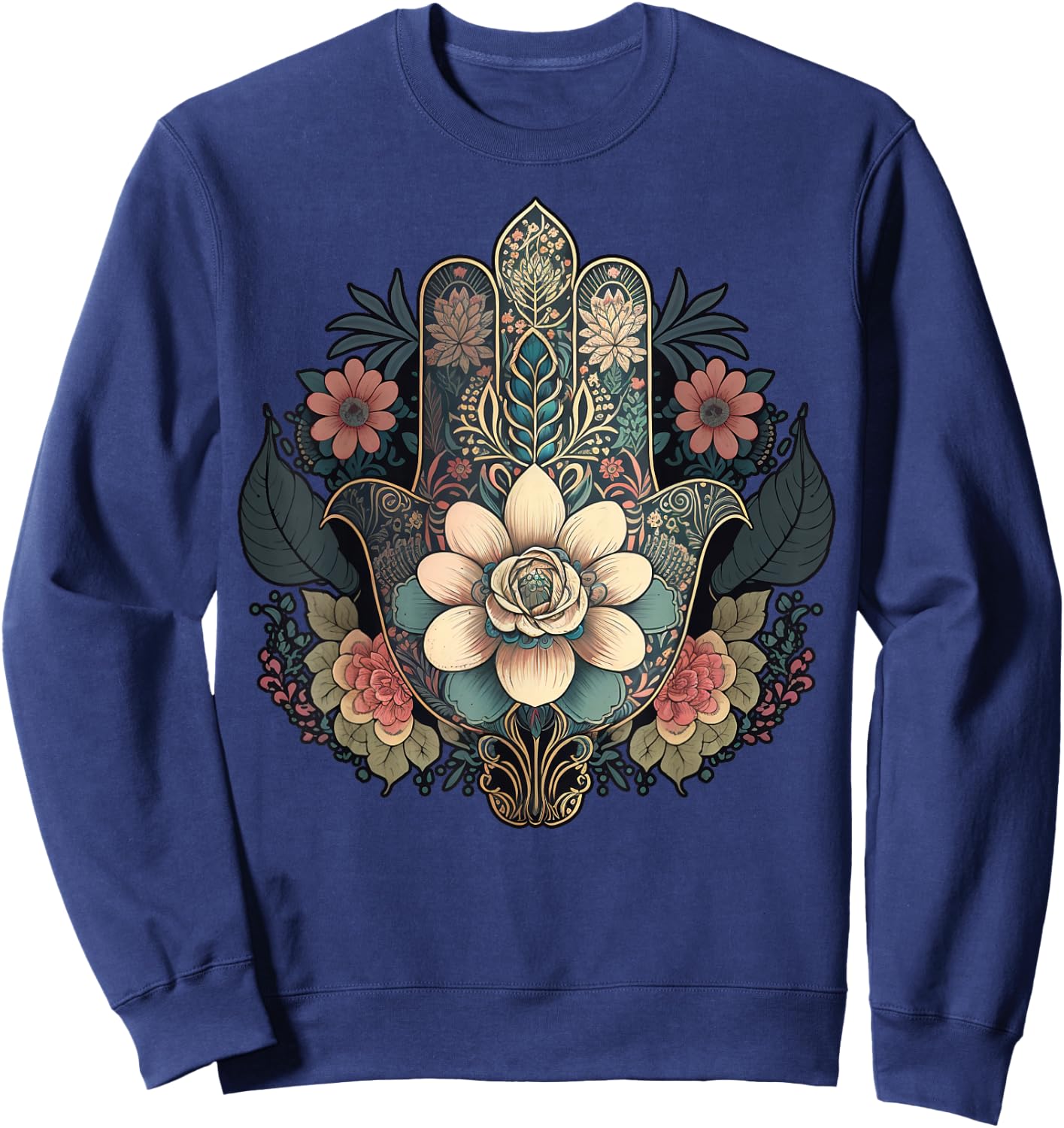 Khamsah or flower Hand of Fatima on floral Hamsa Hand Sweatshirt - Sweatshirt | Navy
