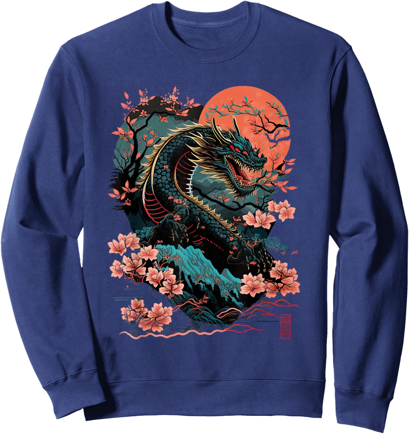 Japanese Aesthetic Dragon japanese art Japan Tattoo Sweatshirt - Sweatshirt | Navy