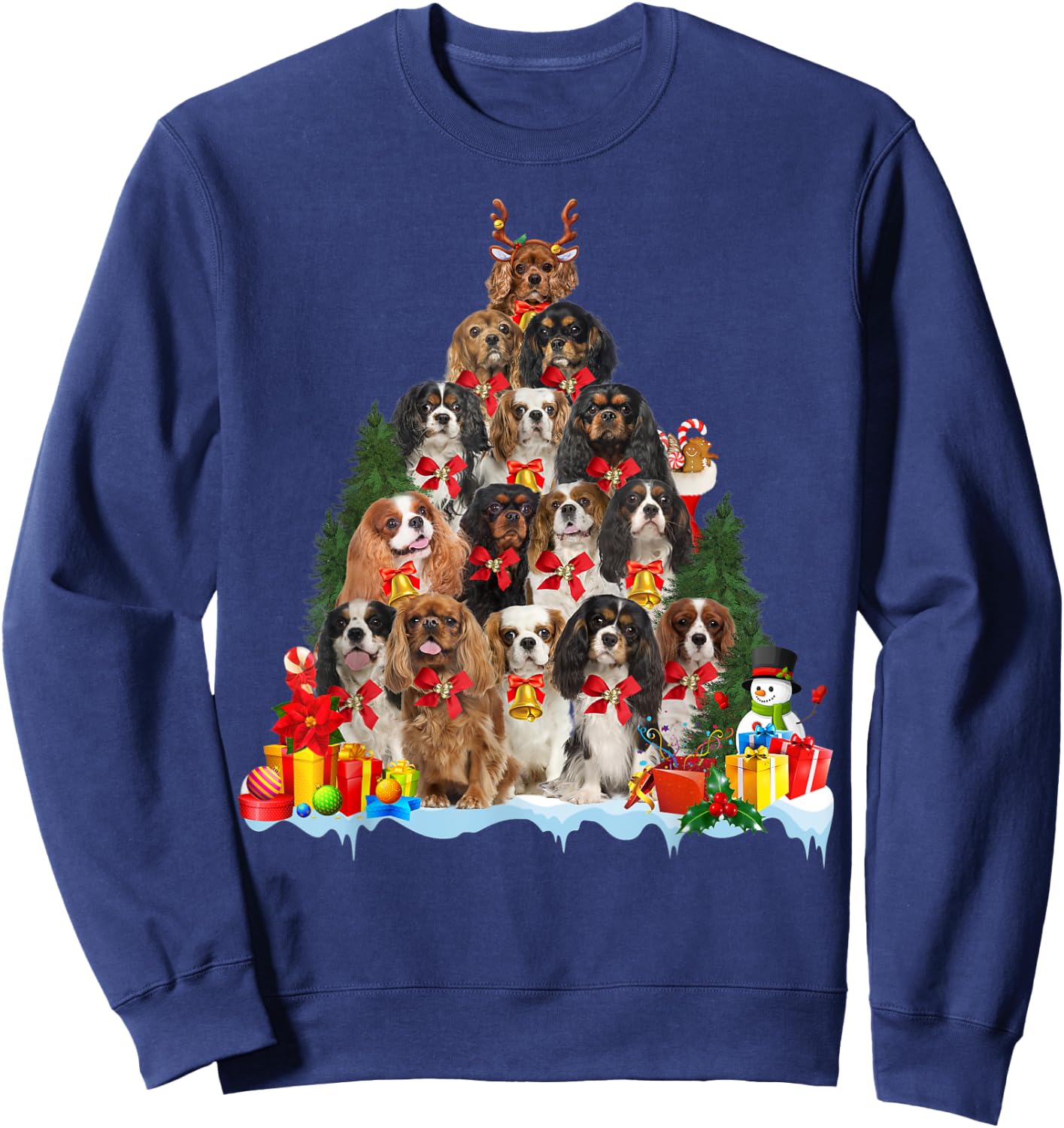 Christmas Pajama Cavalier King Charles Spaniel Xmas Tree Sweatshirt - Sweatshirt | Navy