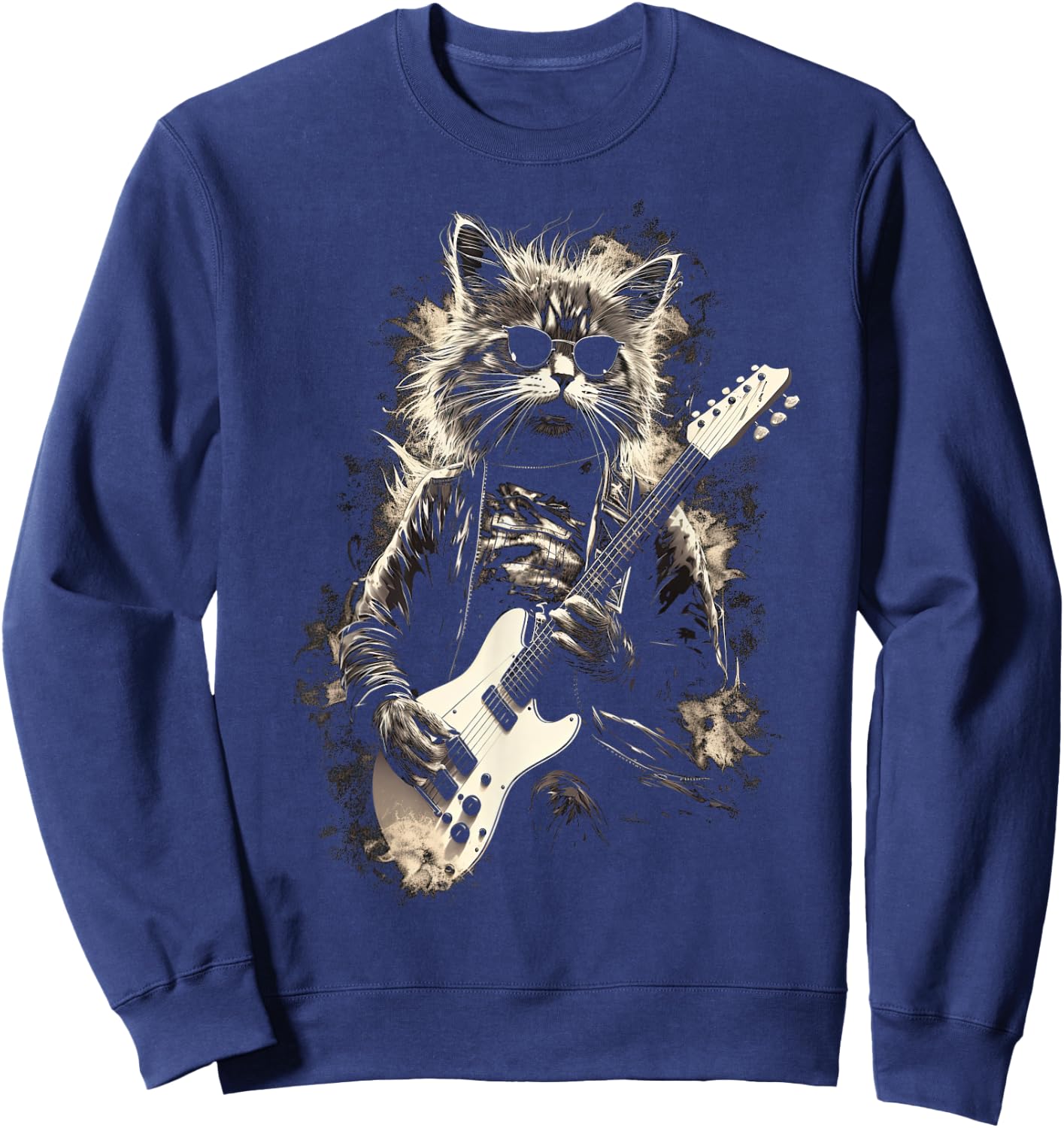 Cat Playing Bass Guitar Guitarist Rocker cool Men Women Kids Sweatshirt - Sweatshirt | Navy
