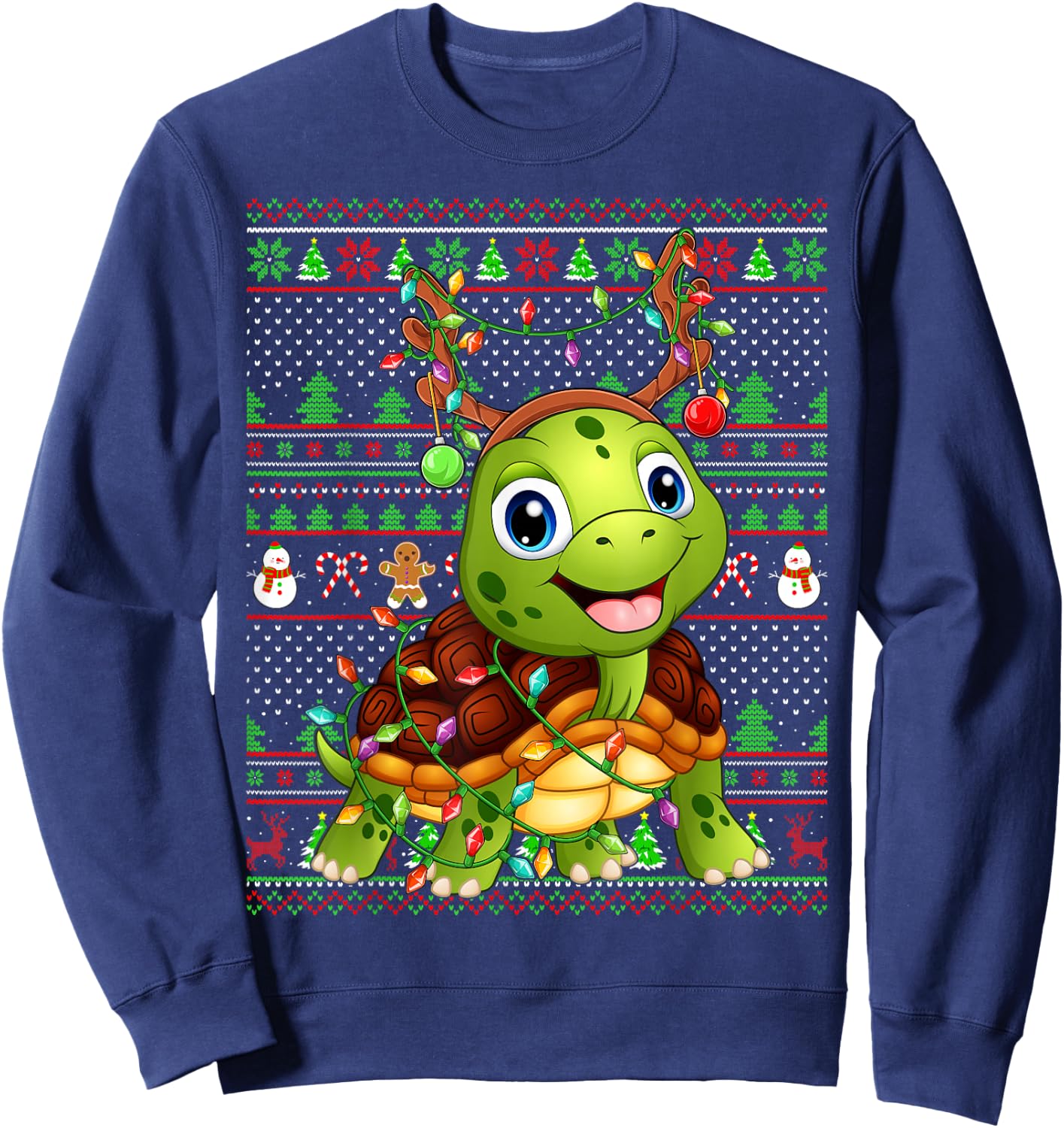 Ugly Xmas Sweater Style Lighting Turtle Christmas Sweatshirt - Sweatshirt | Navy