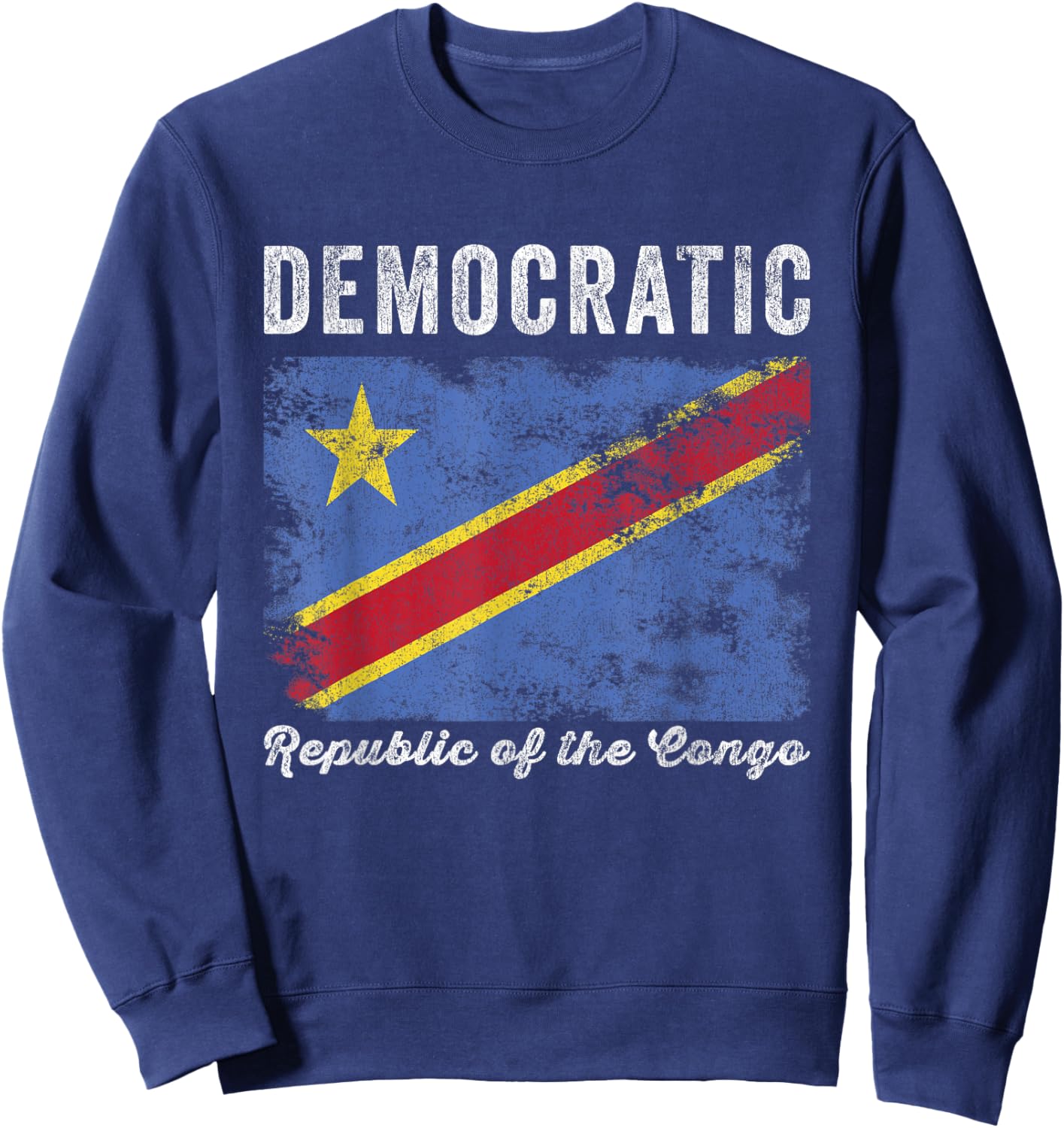 Democratic Republic of the Congo Flag Distressed Sweatshirt - Sweatshirt | Navy
