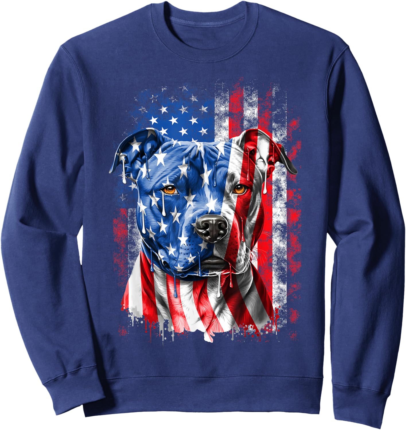 Abab Patriotic Pitbull Dog Lover Owner 4th Of July Retro Pitbull Dog & American Flag Independence Day July 4th Sweatshirt - Sweatshirt | Navy