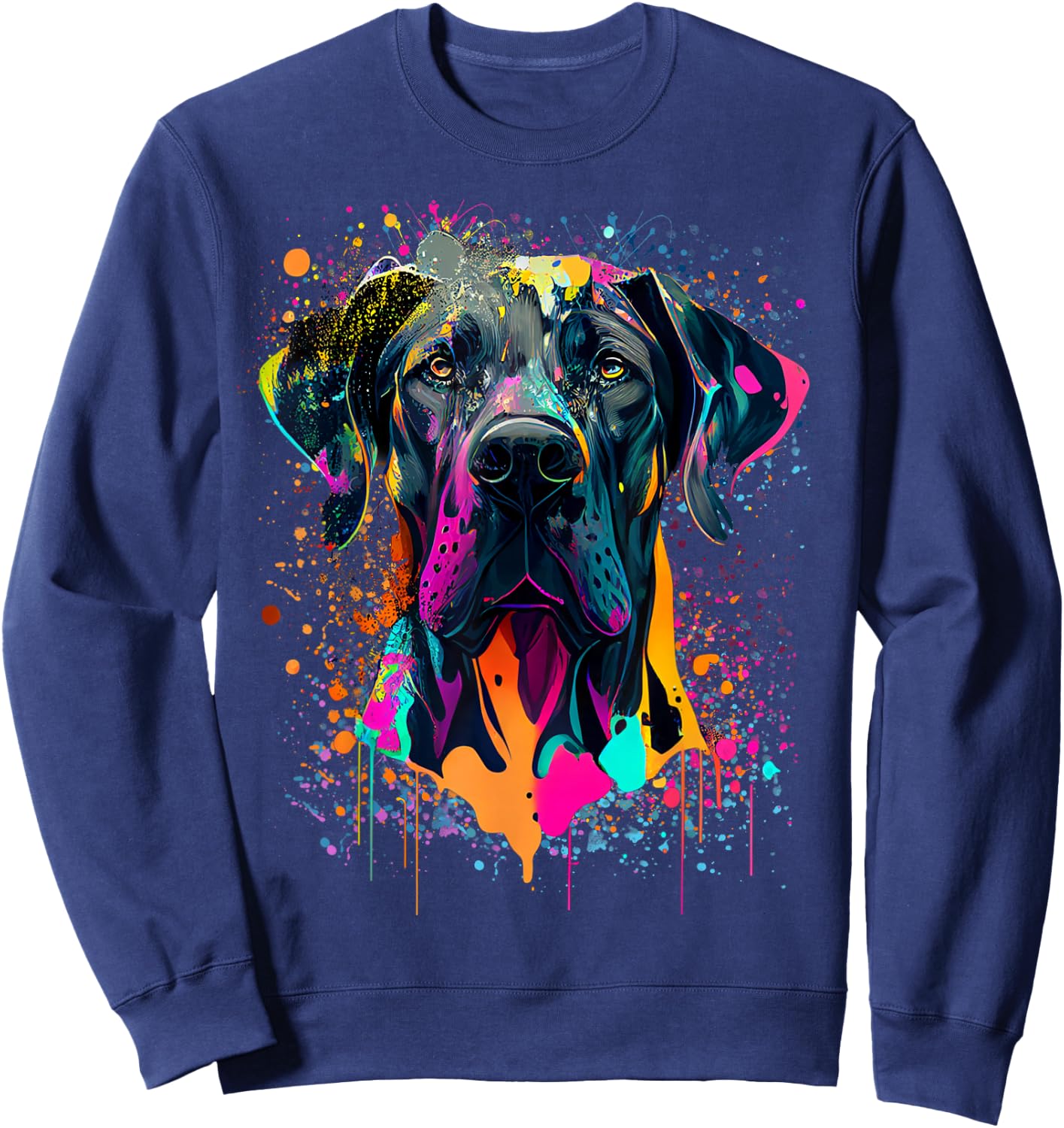 Colorful Splash Art Great Dane Portrait Puppy Owner Sweatshirt - Sweatshirt | Navy