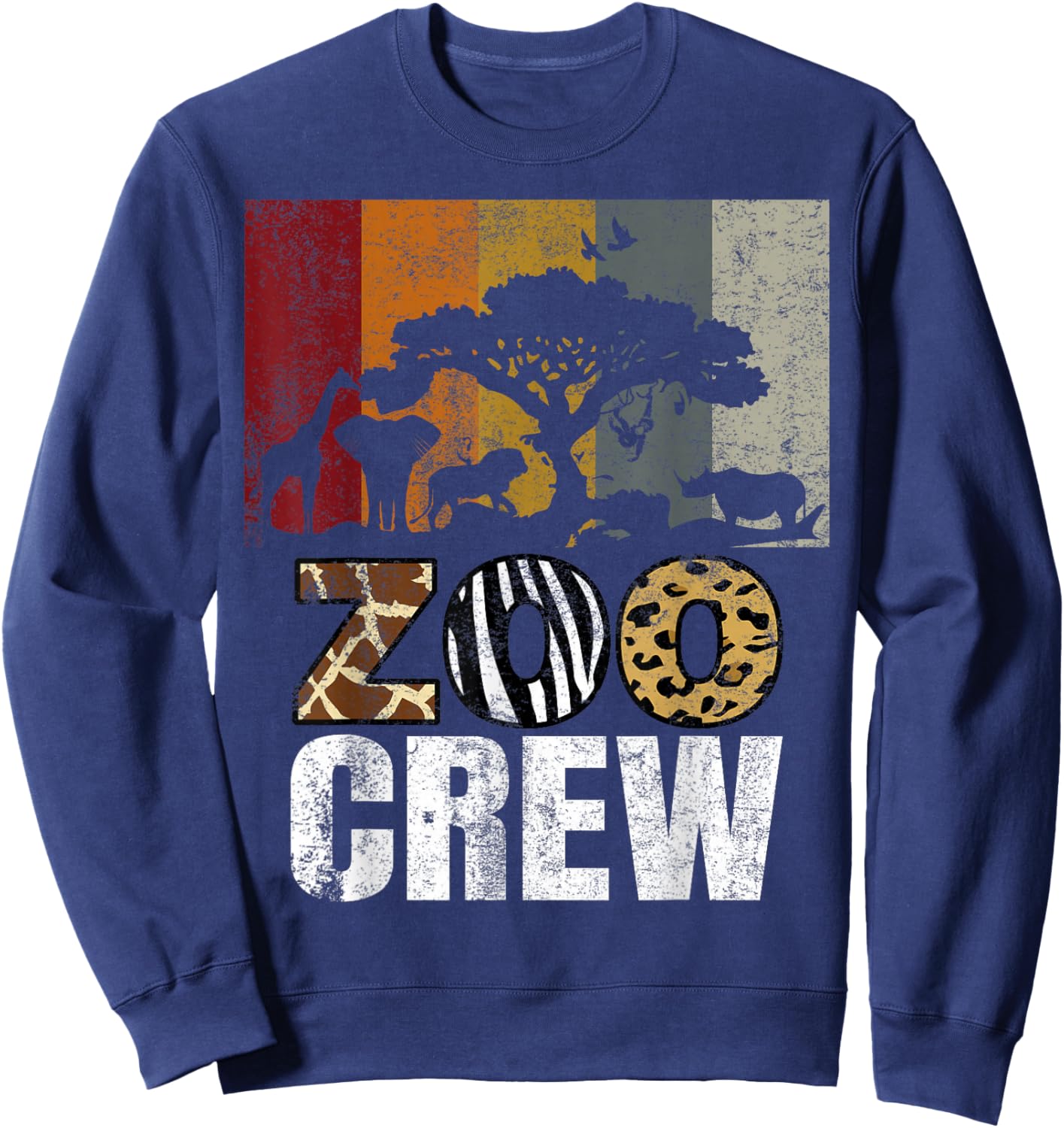 Retro Zoo Crew Safari Wildlife Family Zoo Day Trip Matching Sweatshirt - Sweatshirt | Navy