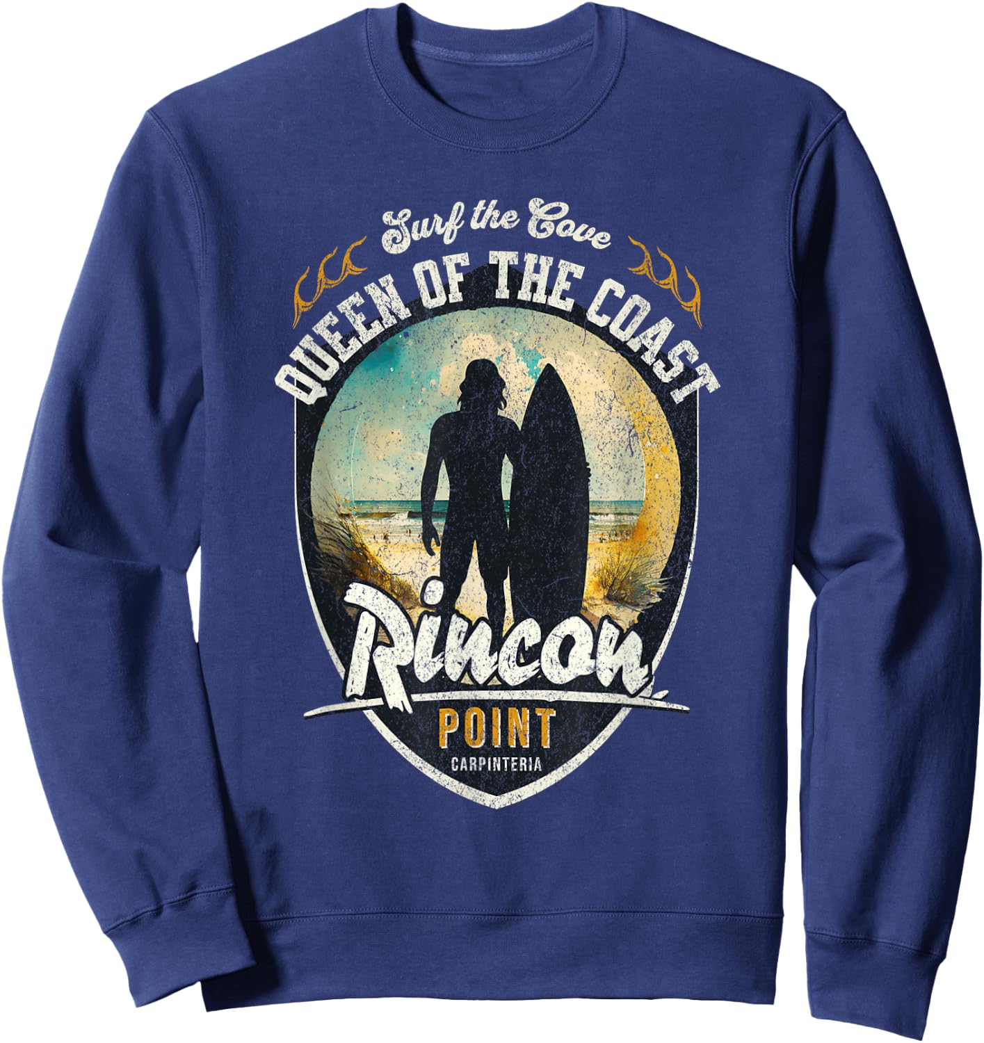 Surf the Cove Rincon Point Carpinteria Retro Beach Surfing Sweatshirt - Sweatshirt | Navy