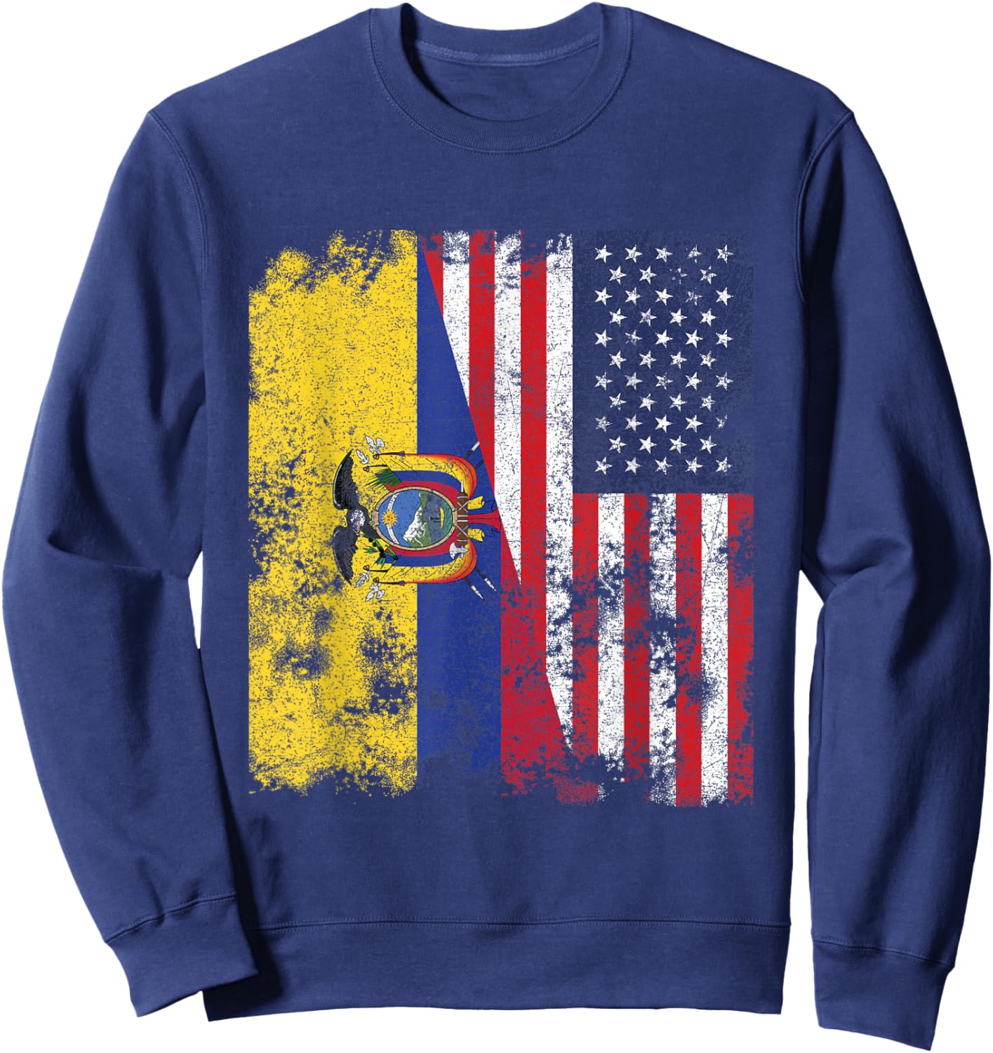Ecuador USA Flag Distressed - Half American Women Kids Men Sweatshirt - Sweatshirt | Navy